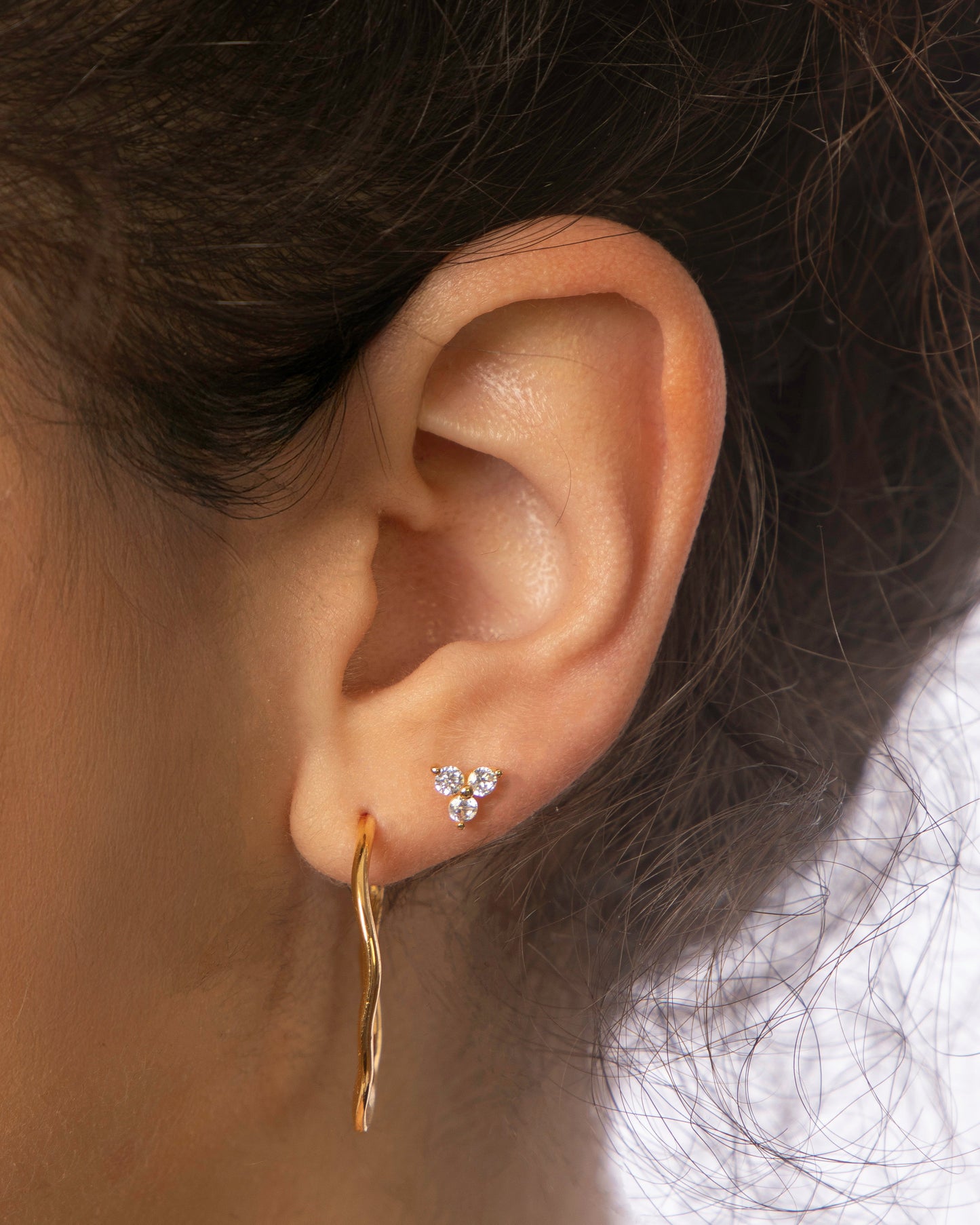 Trio Crystal Stud Earrings Gold