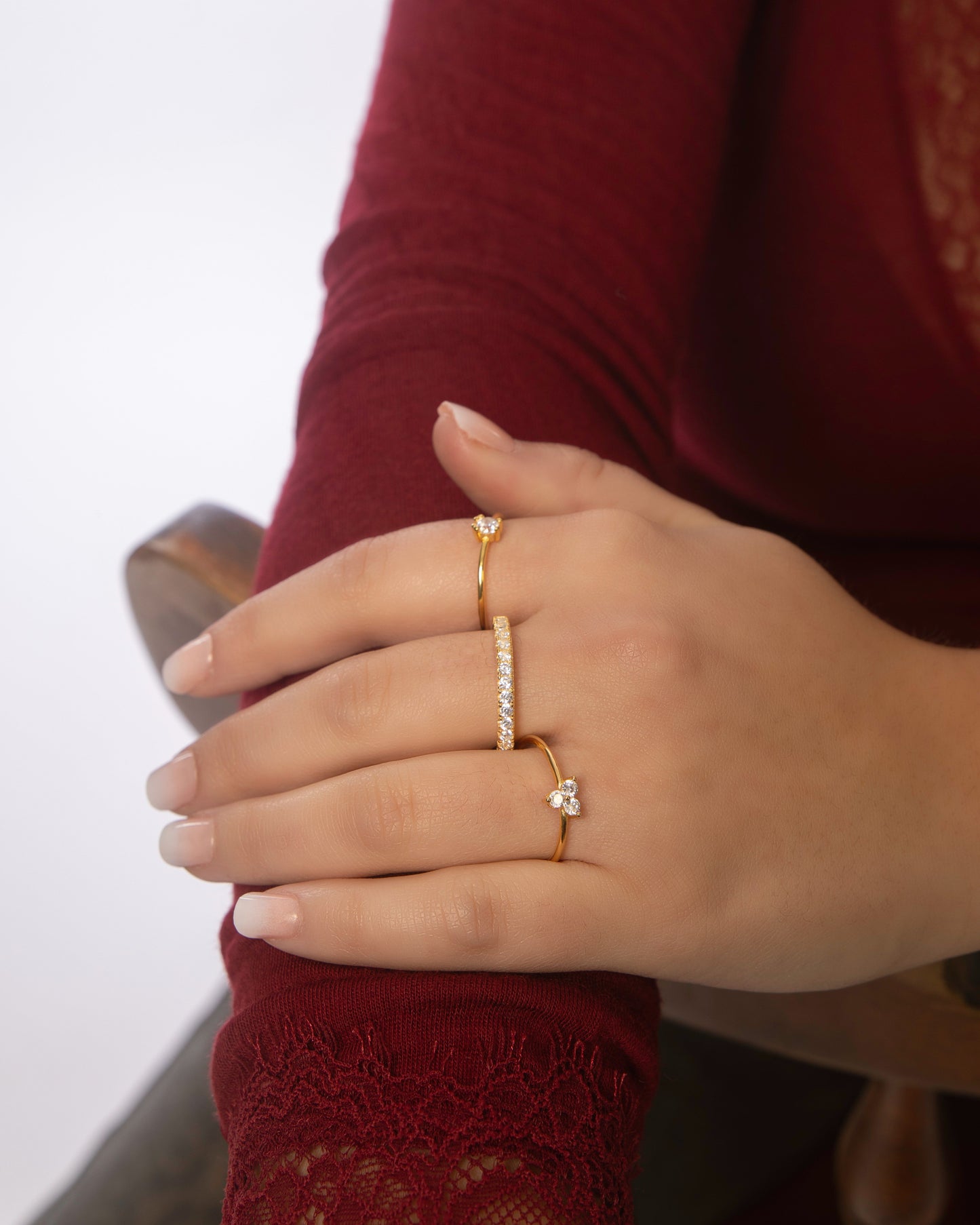Trio Crystal Minimalist Ring Gold