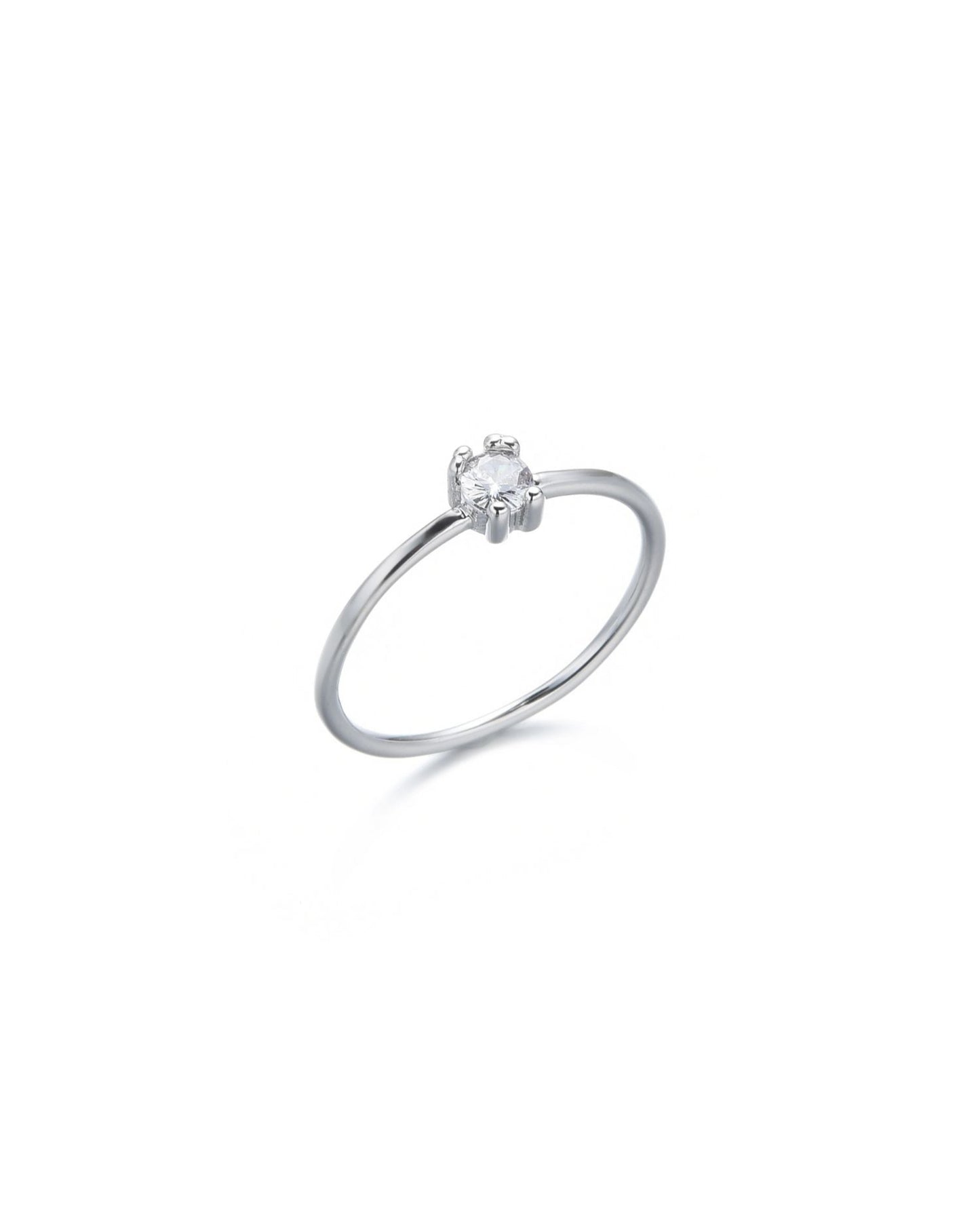 Mini CZ Solitaire Ring Silver