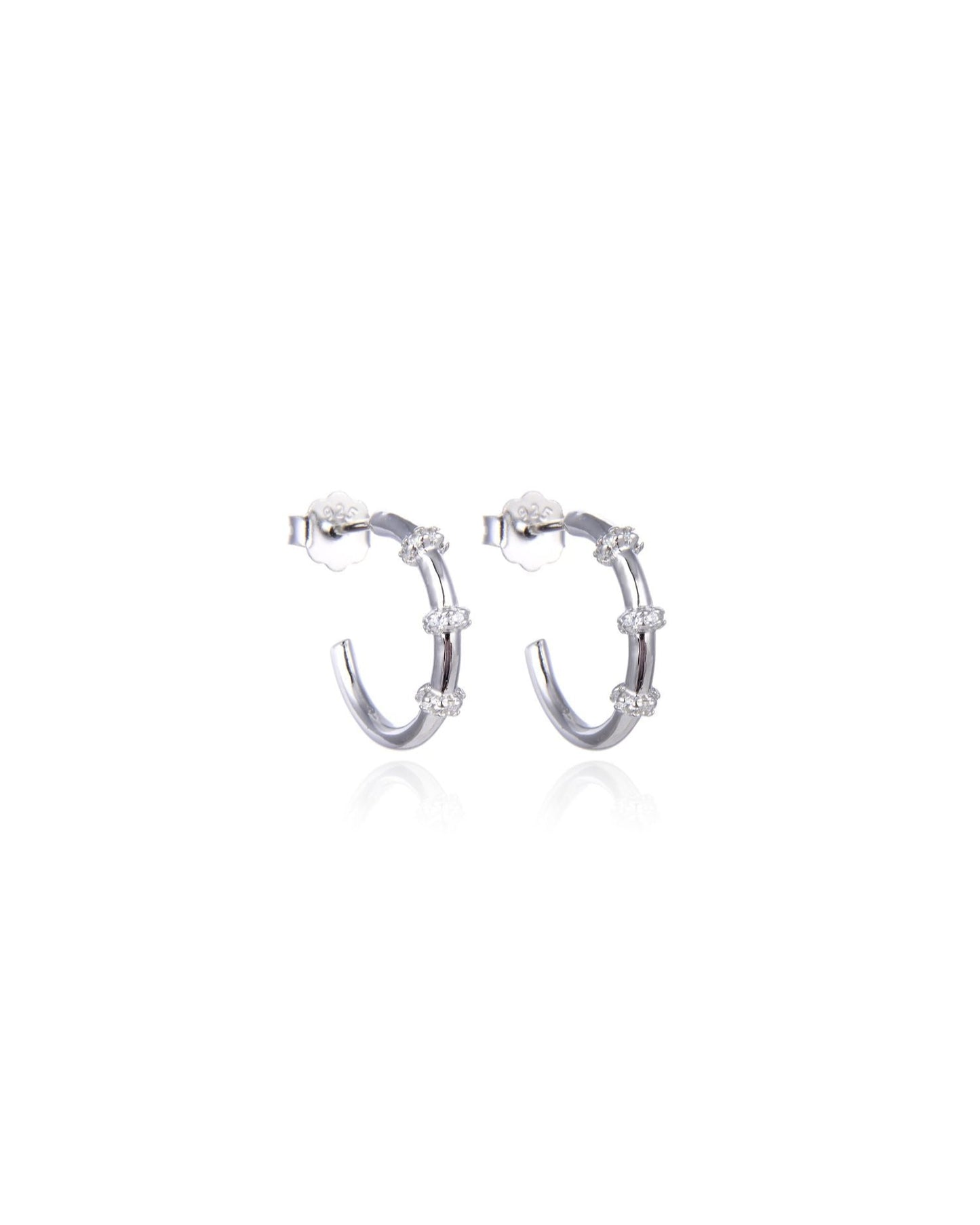 Candella Beaded CZ Half Hoop Earrings Silver