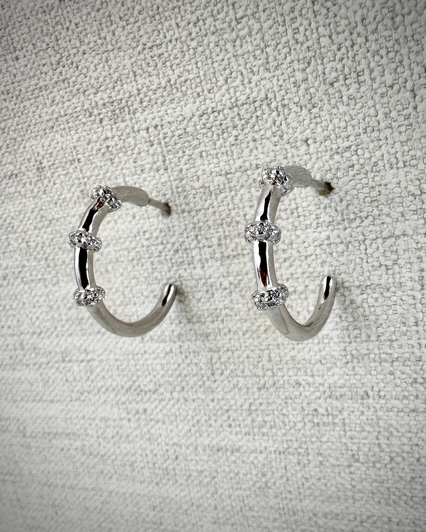 Candella Beaded CZ Half Hoop Earrings Silver