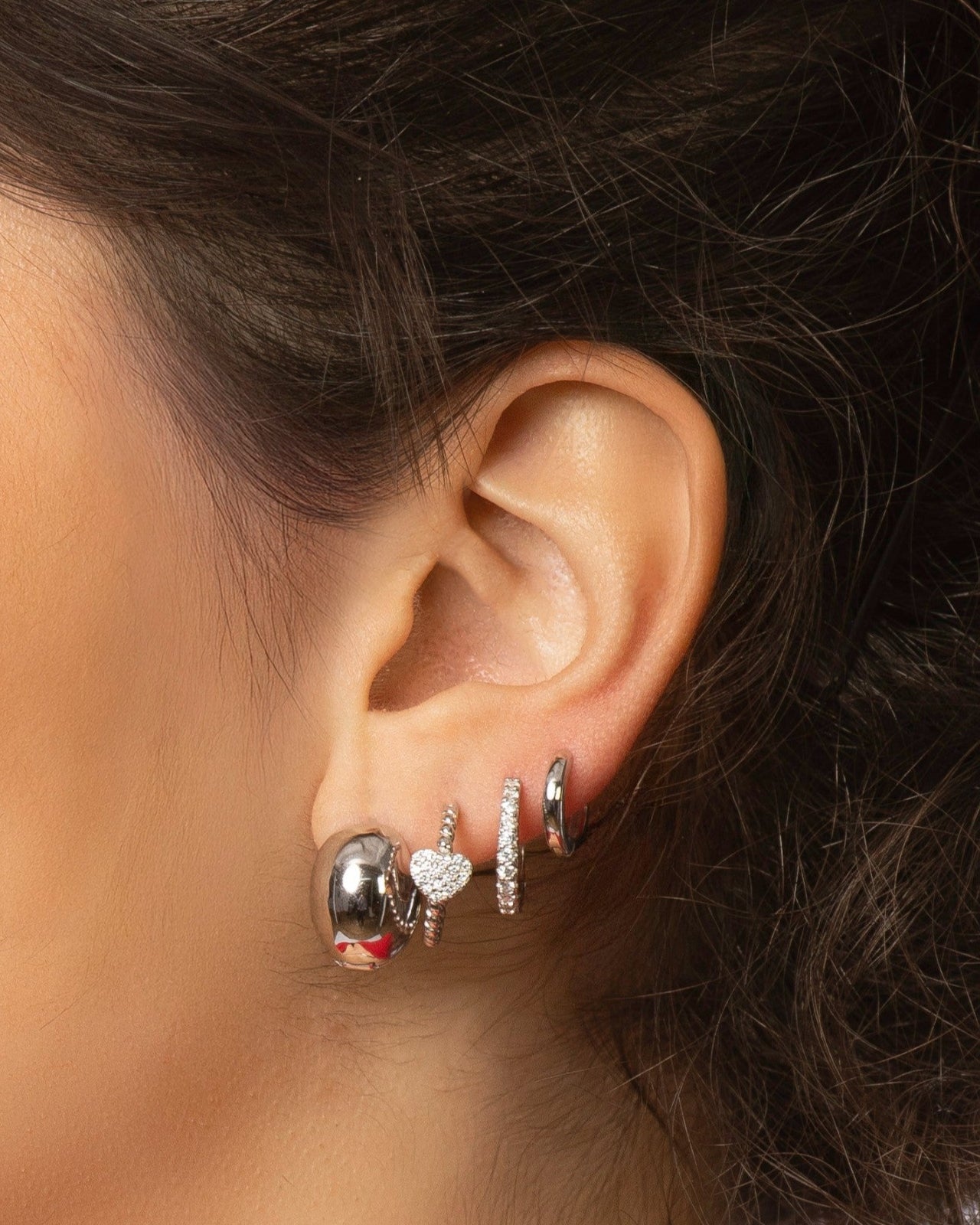 Candella Chunky Ball Huggie Earrings Silver