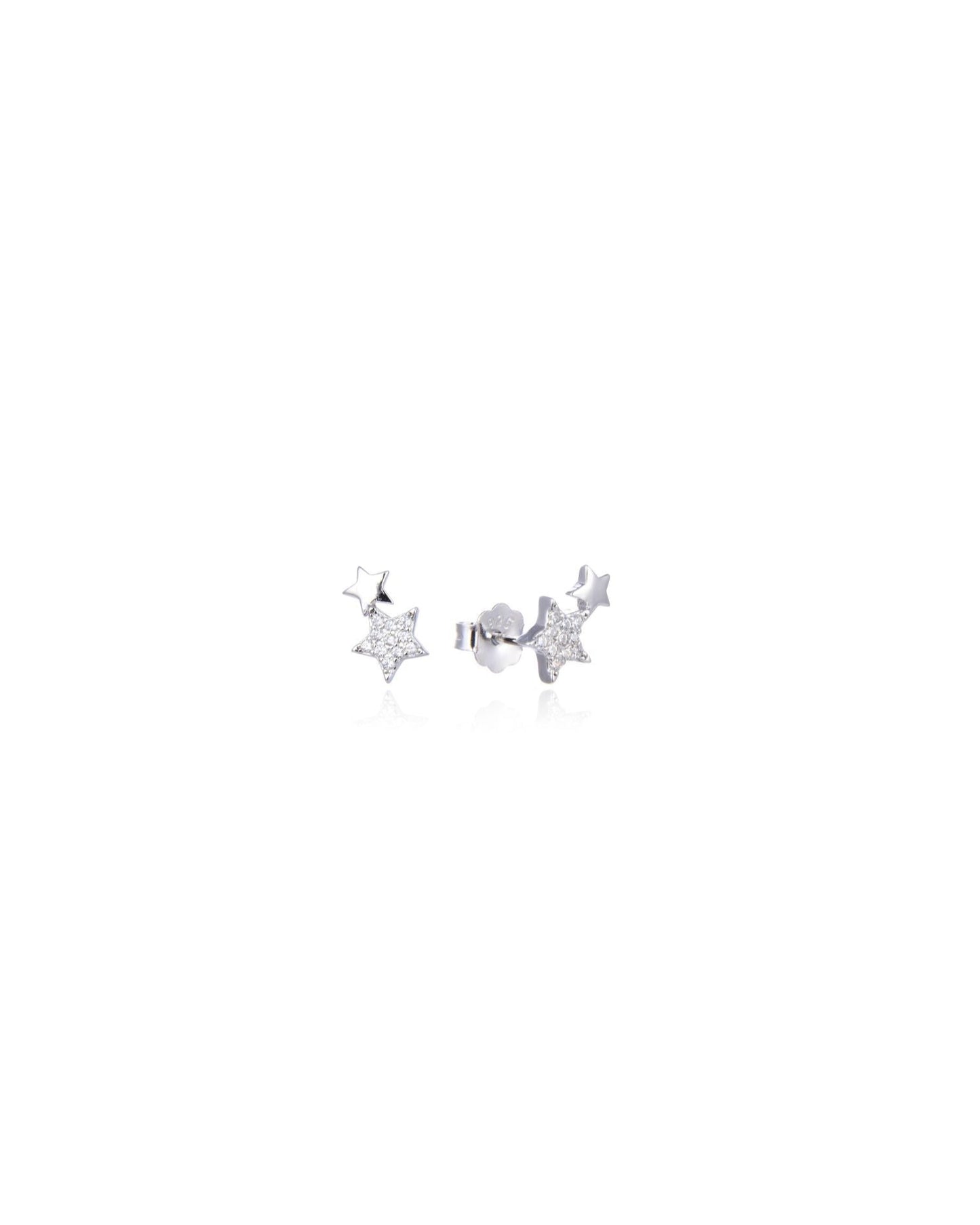 Candella Double Star Stud Earrings Silver