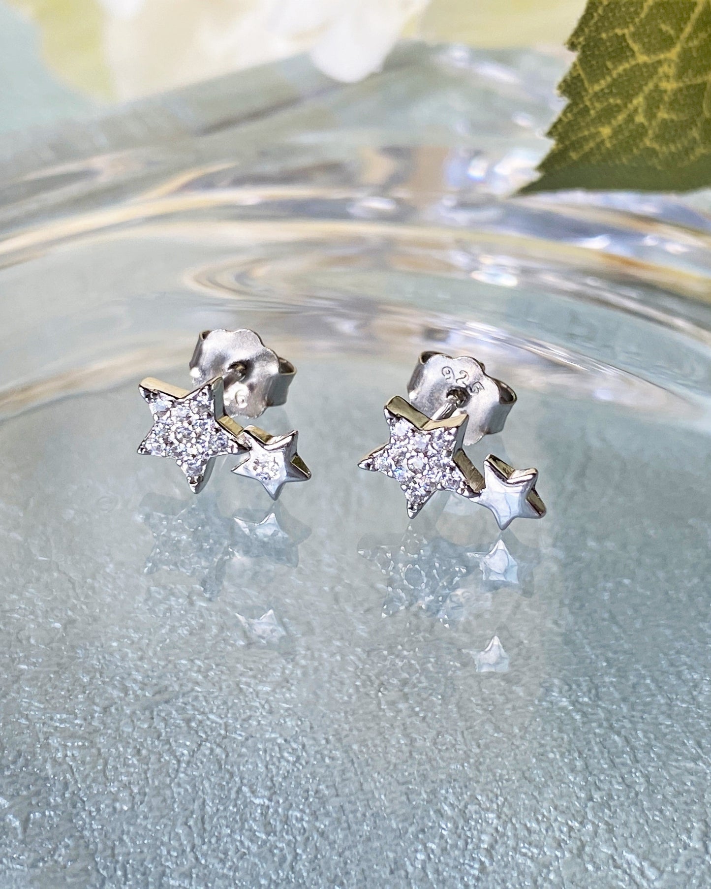 Double Star Stud Earrings Silver