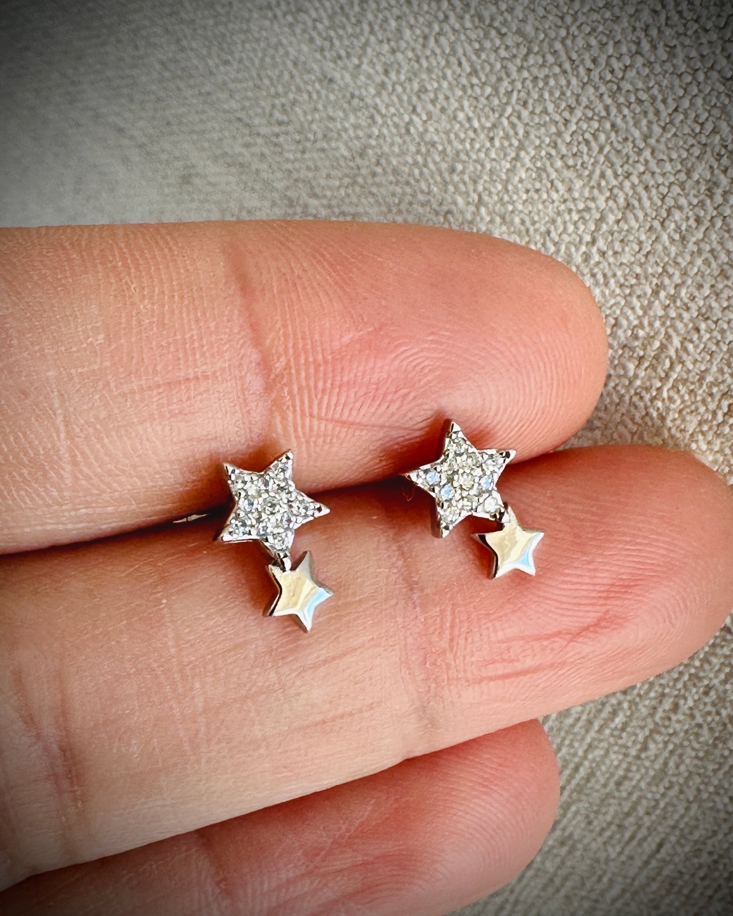 Candella Double Star Stud Earrings Silver