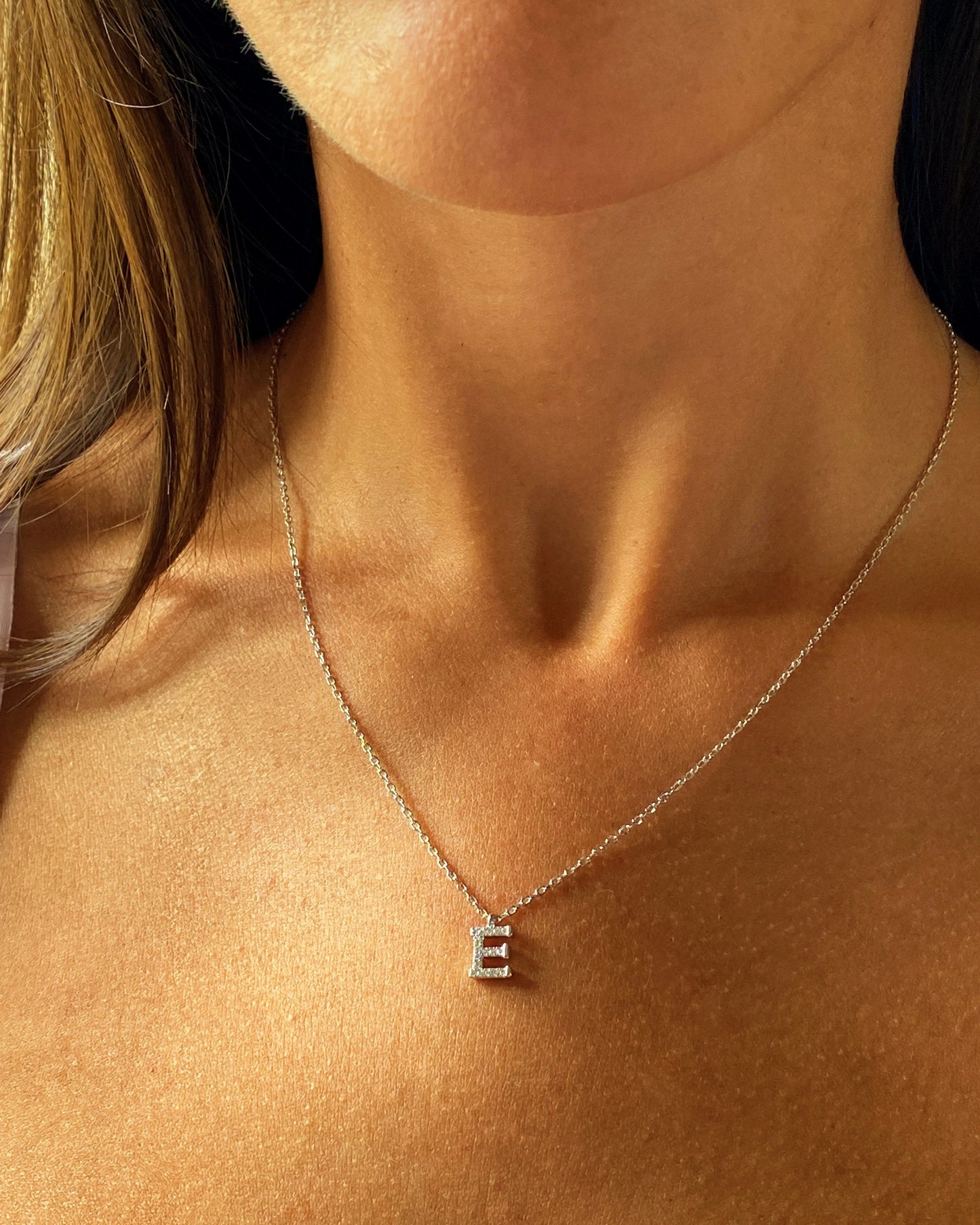 Candella E Letter Necklace Silver