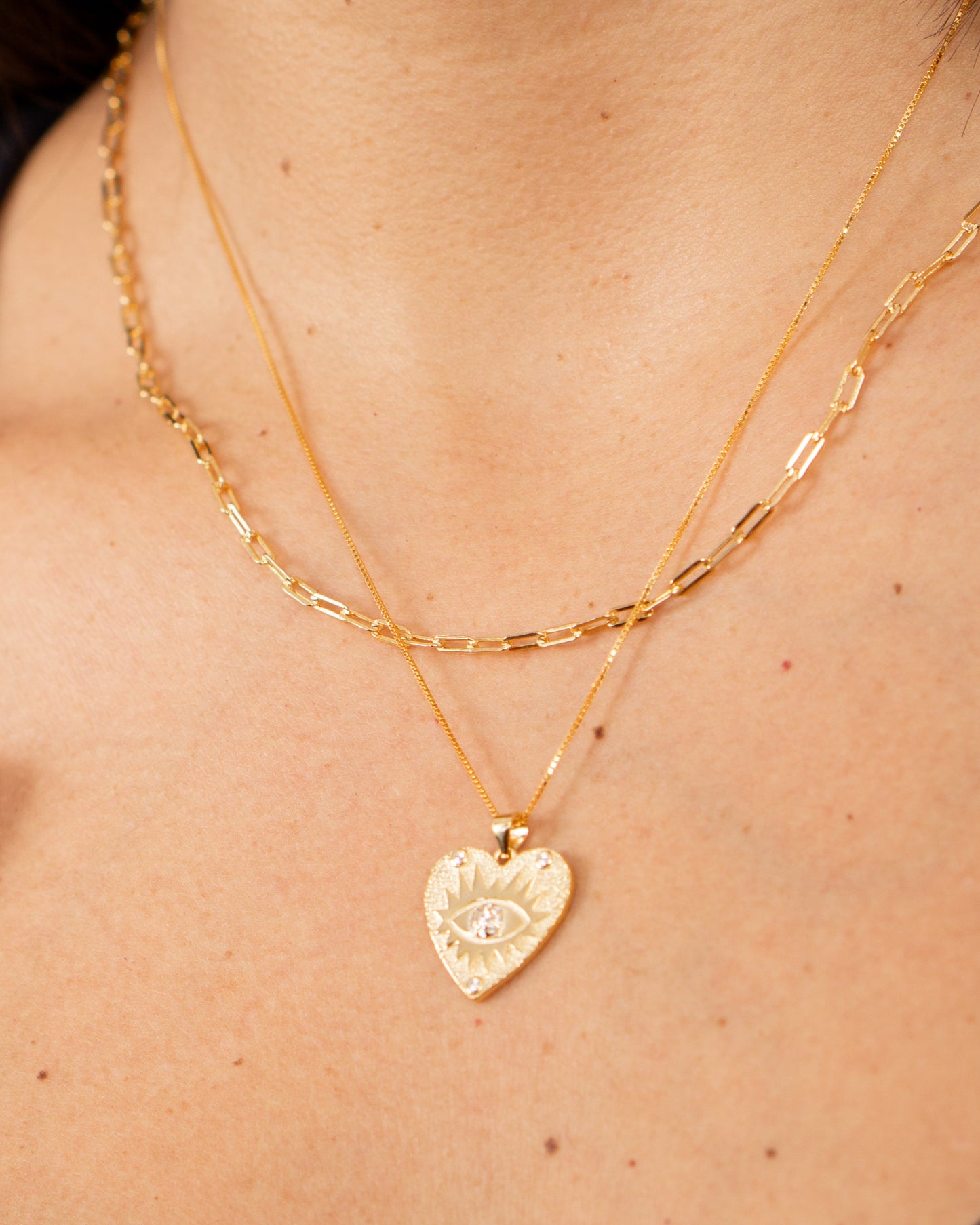 Candella Evil Eye Heart Necklace Gold