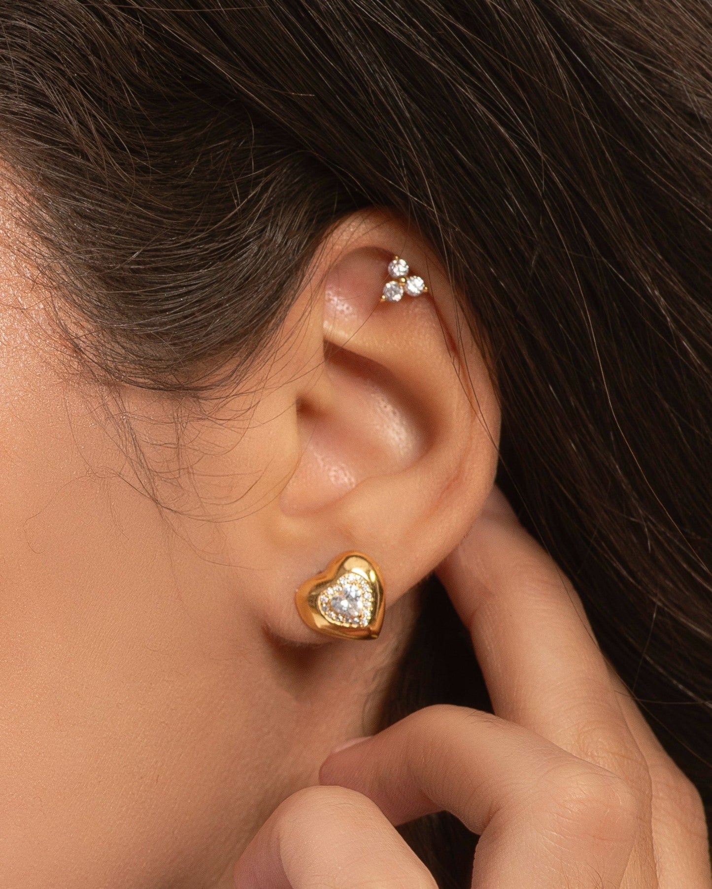 Candella Heart Halo Stud Earrings Gold