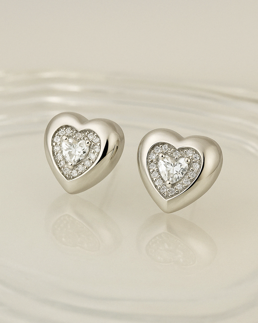 Candella Heart Halo Stud Earrings Silver