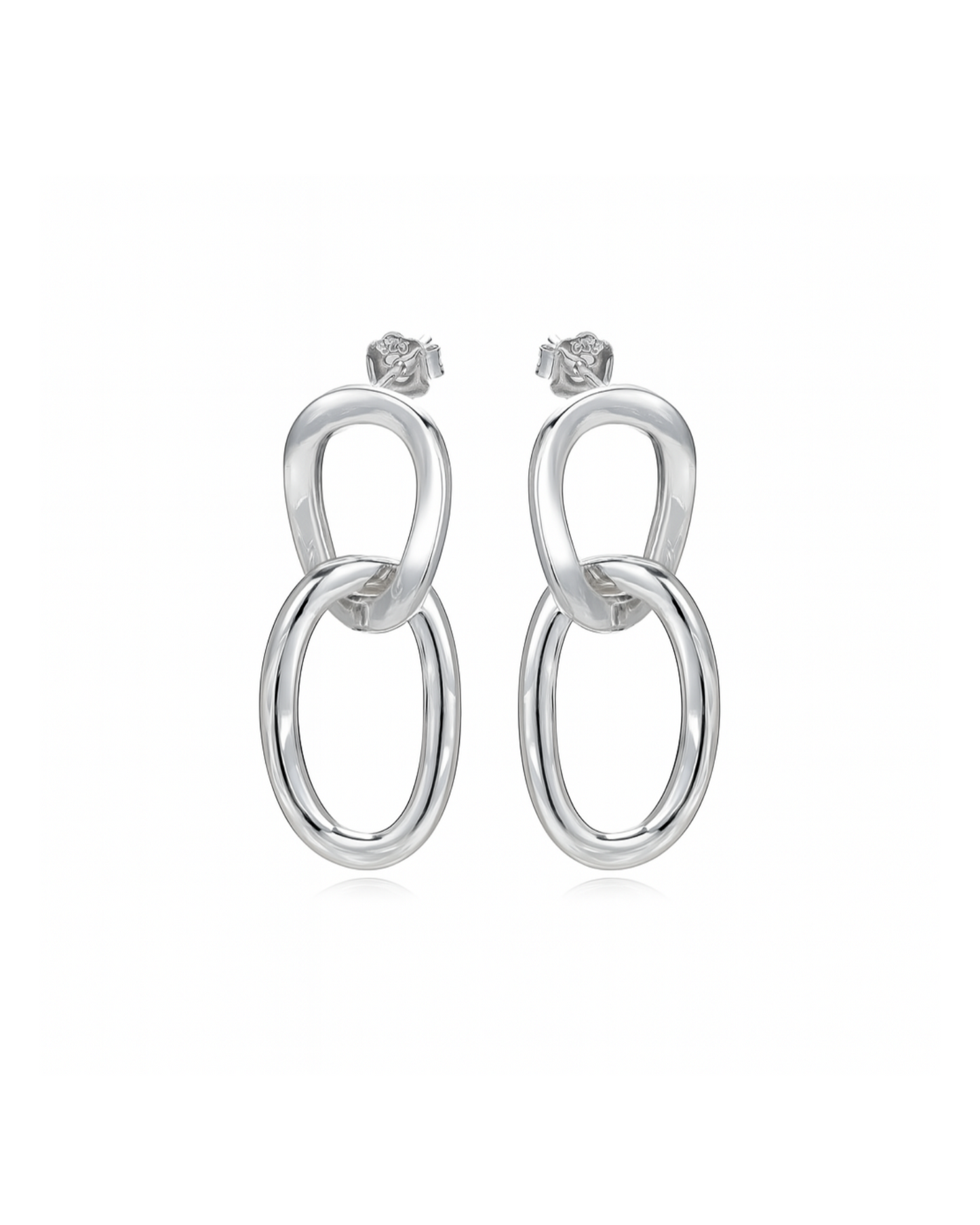 Candella Linked Hoops Stud Earrings Silver