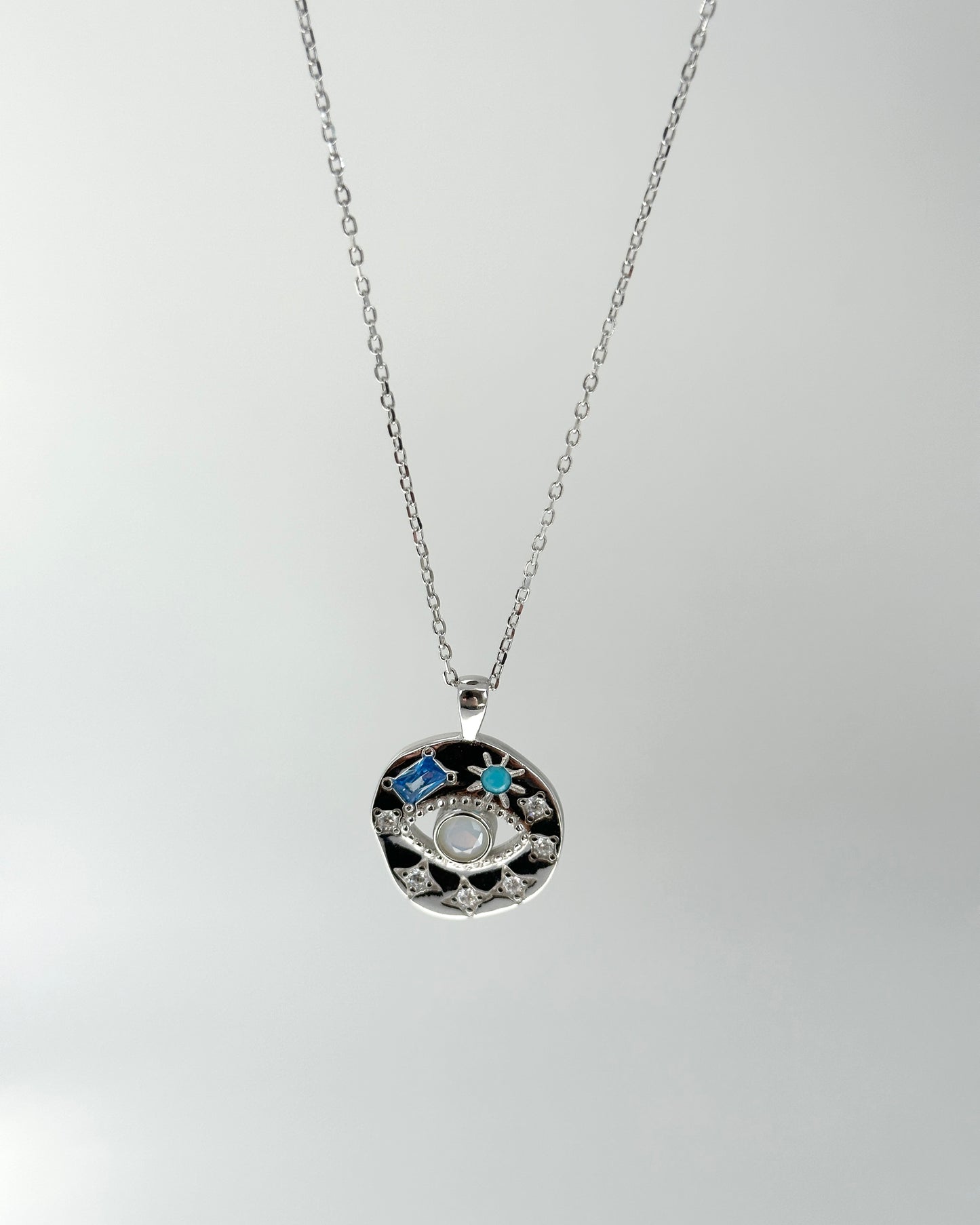 Candella_Moonstone Evil Eye Talisman Necklace Silver H