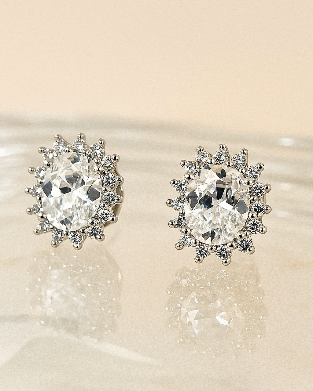 Candella Oval Halo Crystal Stud Earrings Silver