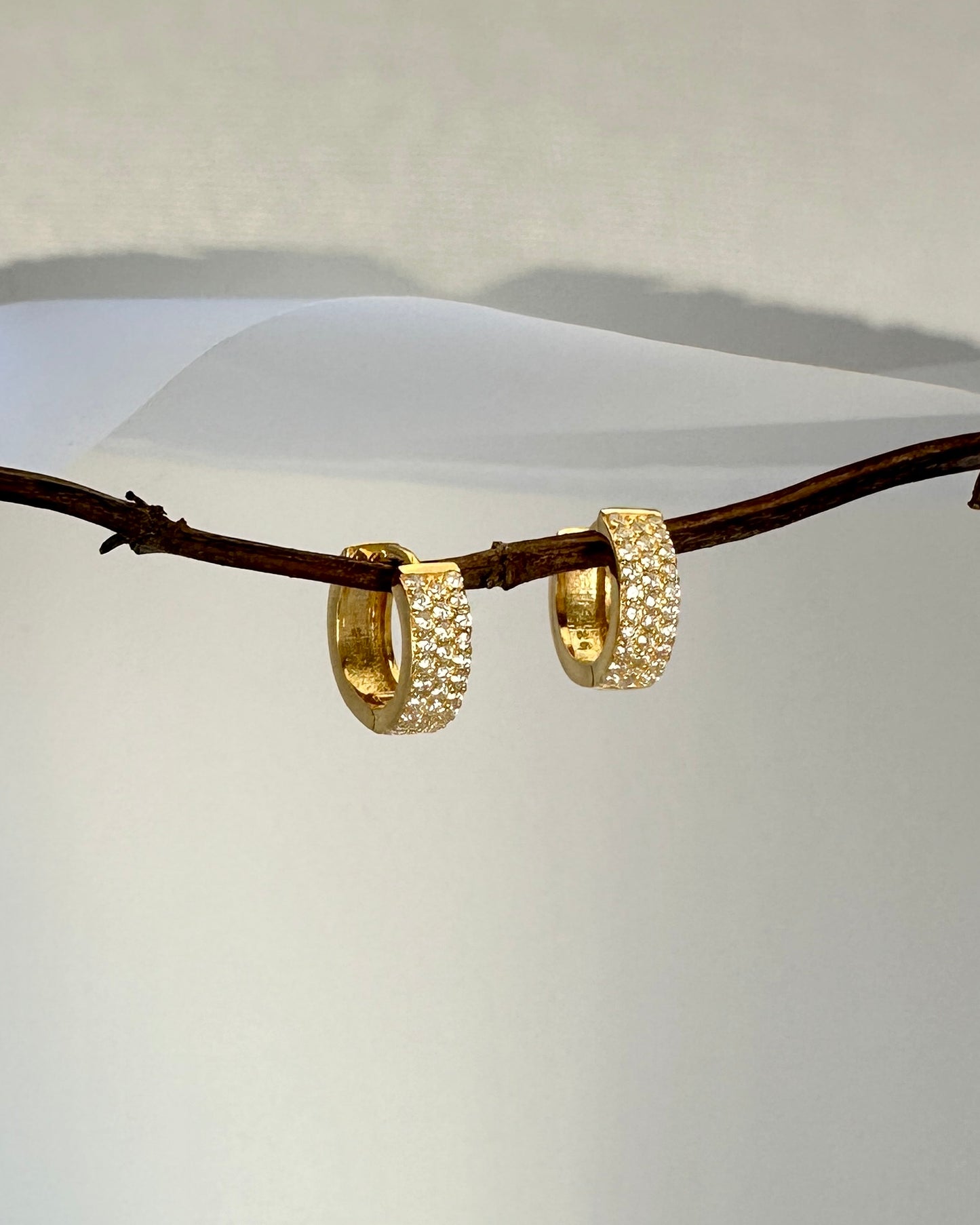 Candella Pavé Triple Row Mini Huggie Earrings Gold