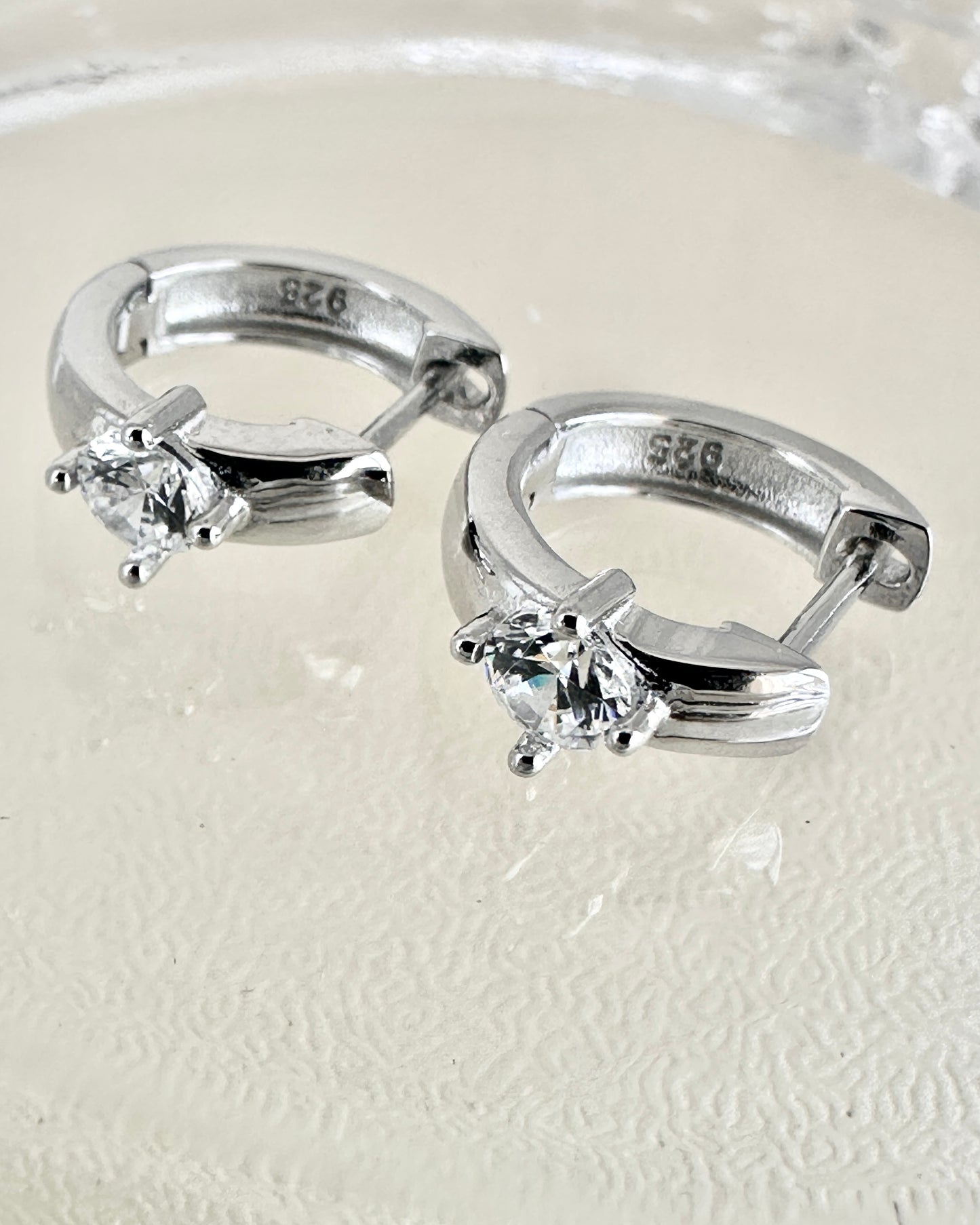 Candella Solitaire CZ Huggie Earrings Silver