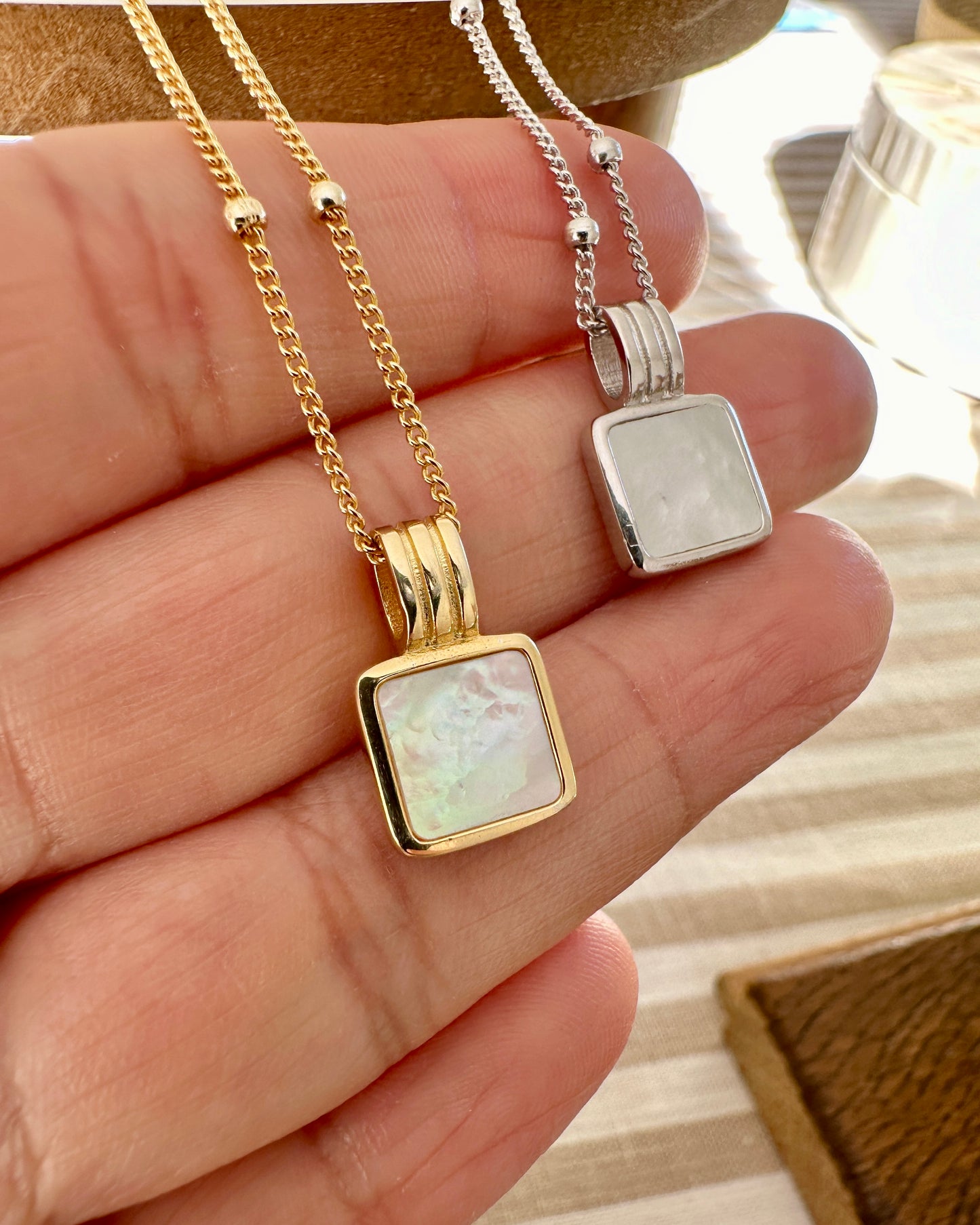 Candella Square Mother of Pearl Necklace
