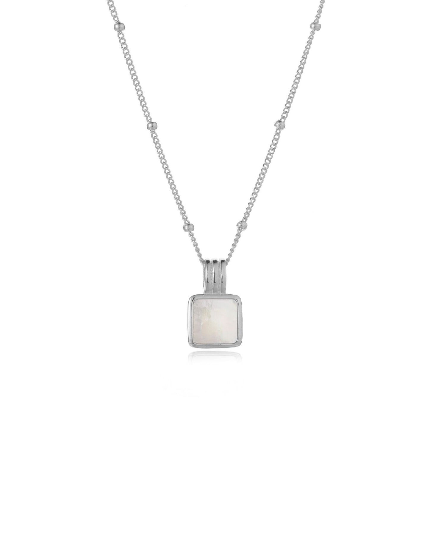 Square Mother of Pearl Necklace Silver