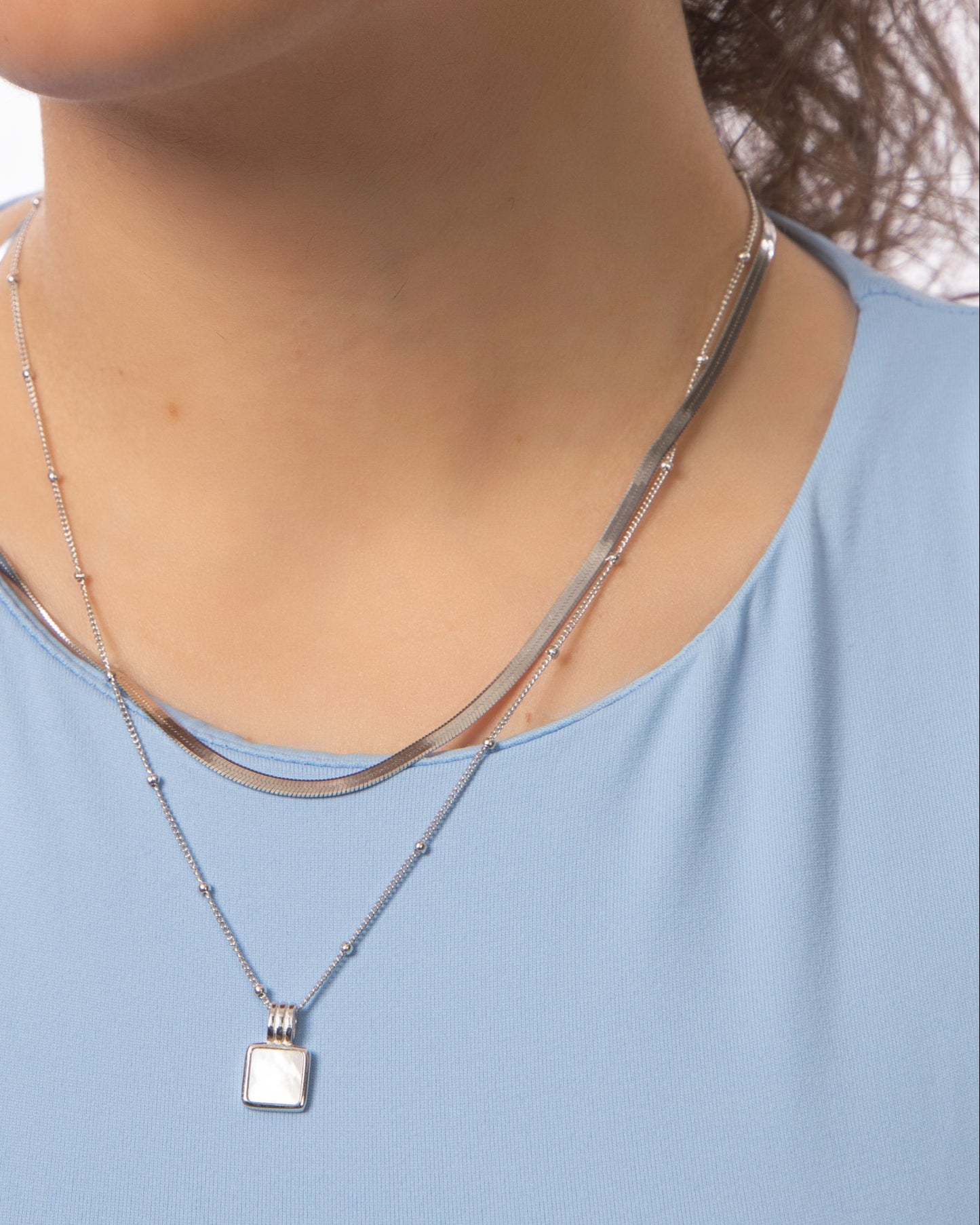 Square Mother of Pearl Necklace Silver