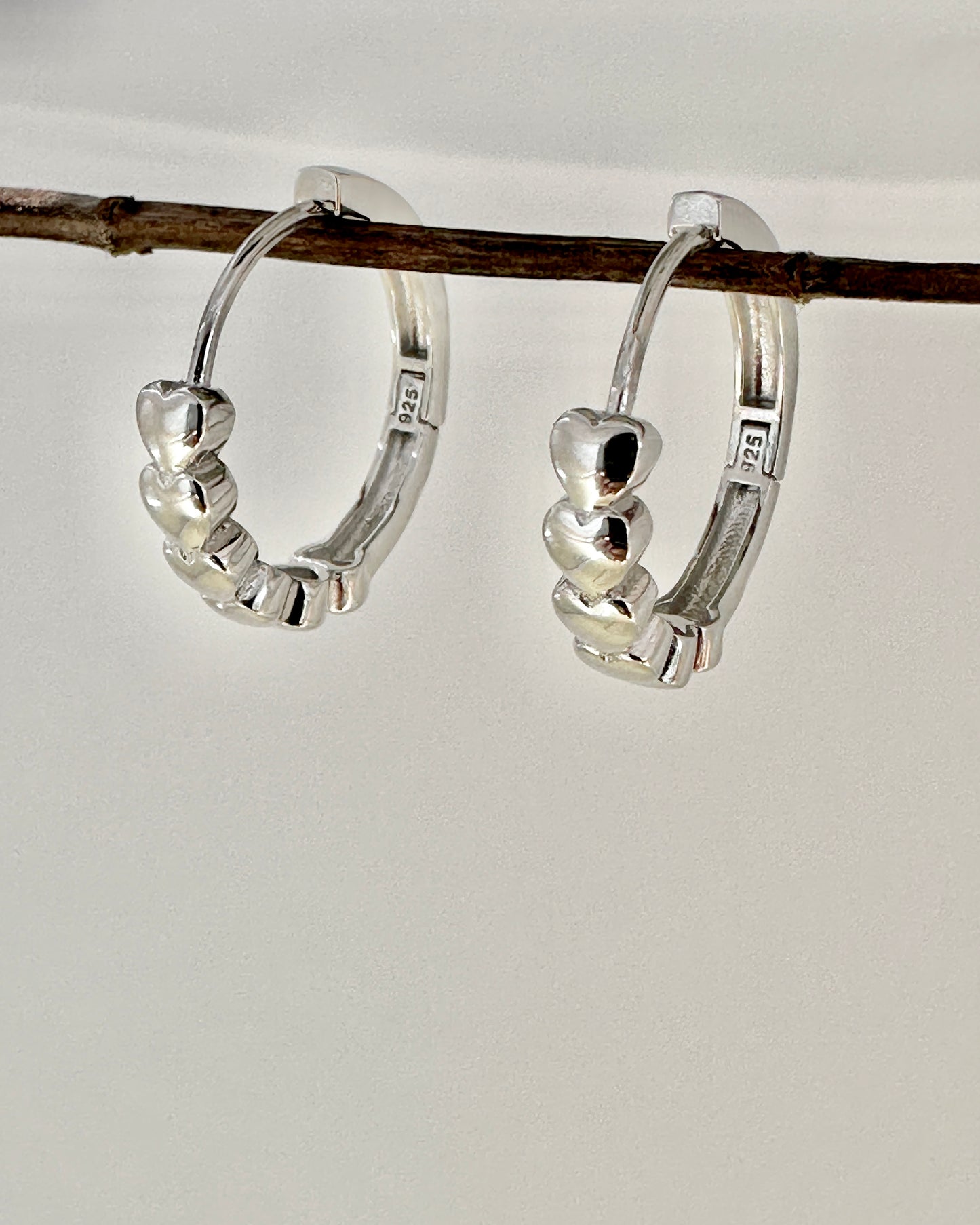 Candella Tiny Hearts Hoop Earrings Silver