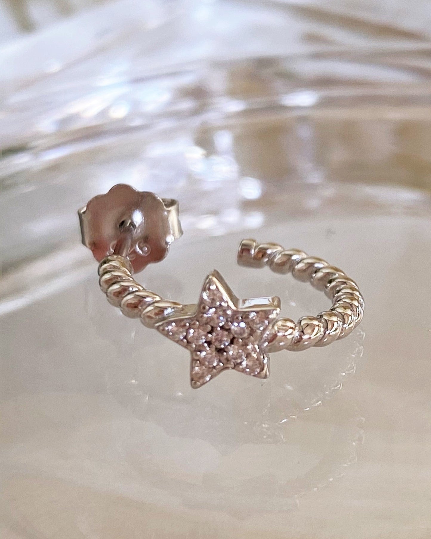 Twisted Half Hoop Earrings with Star Silver