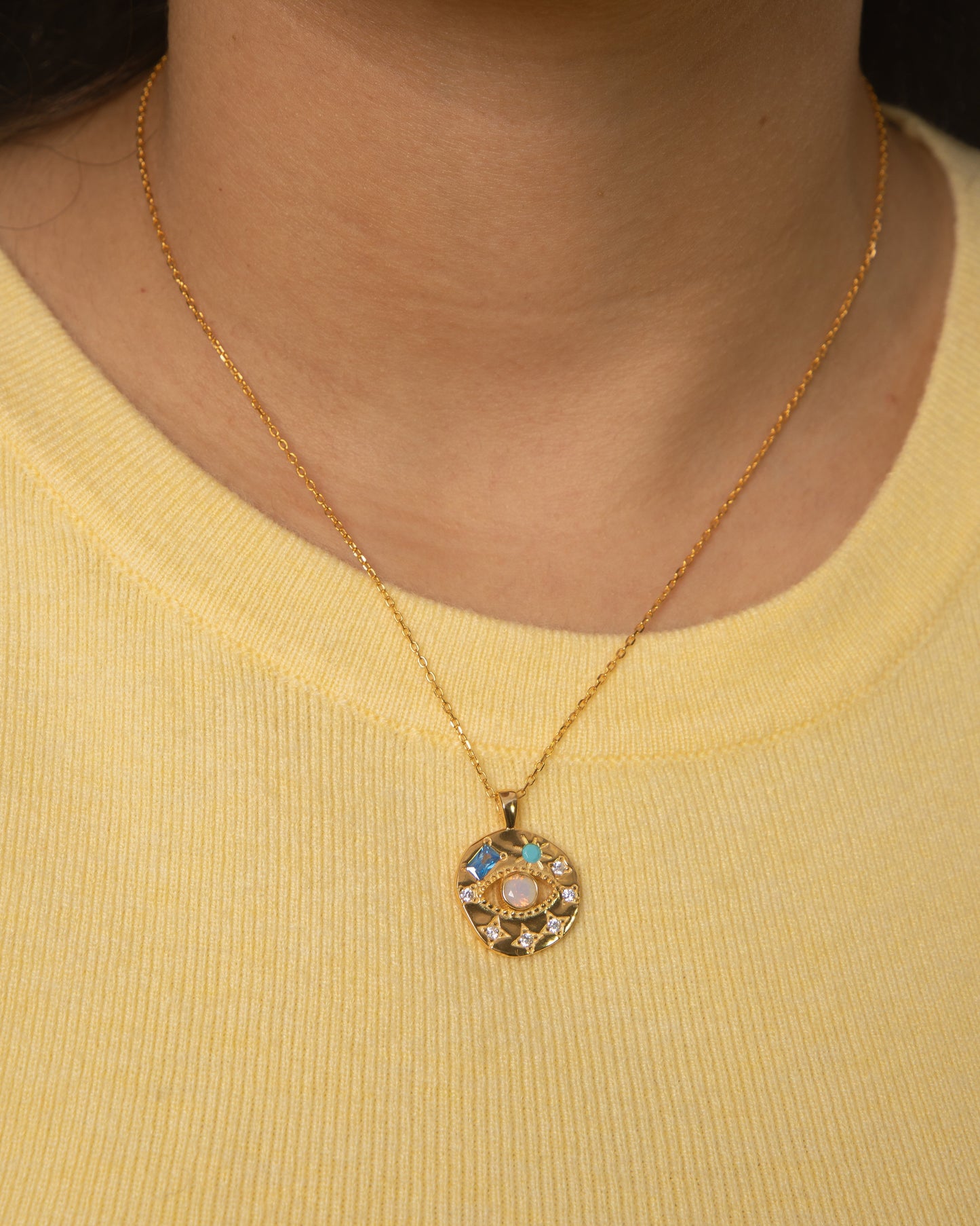 Moonstone Evil Eye Talisman Necklace Gold