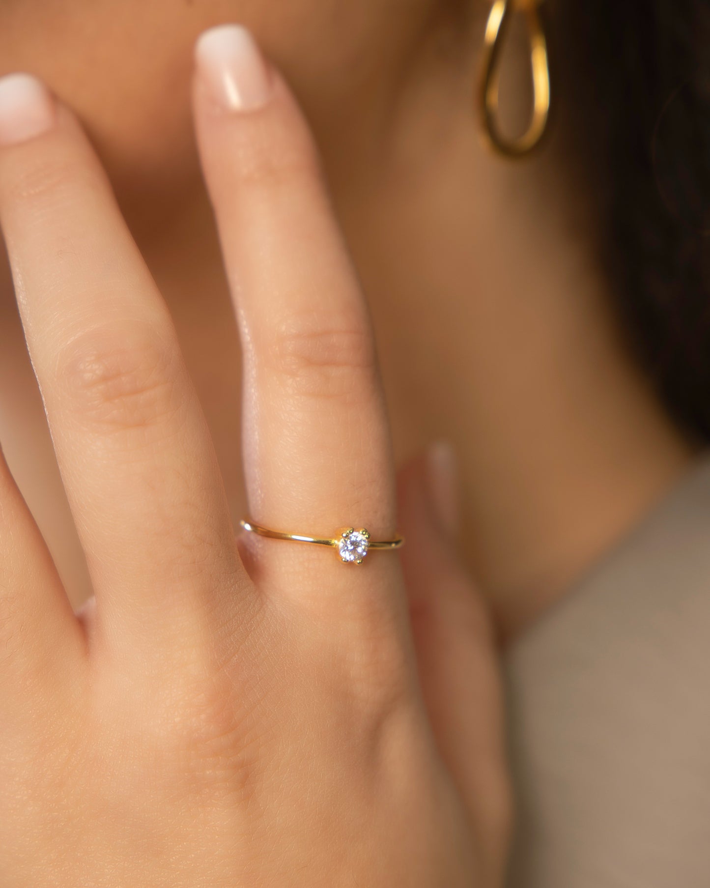 Mini CZ Solitaire Ring Gold