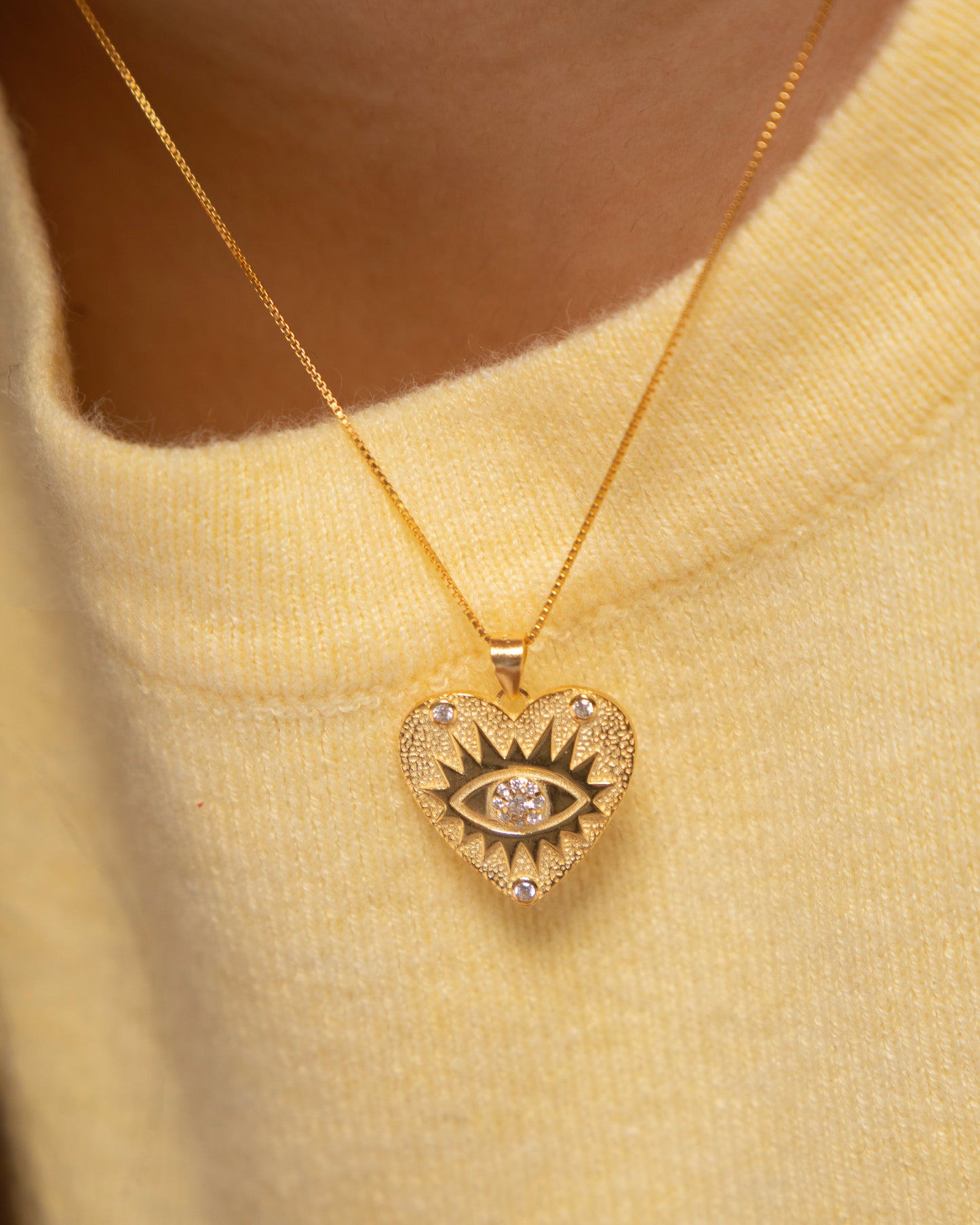 Evil Eye Heart Necklace Gold