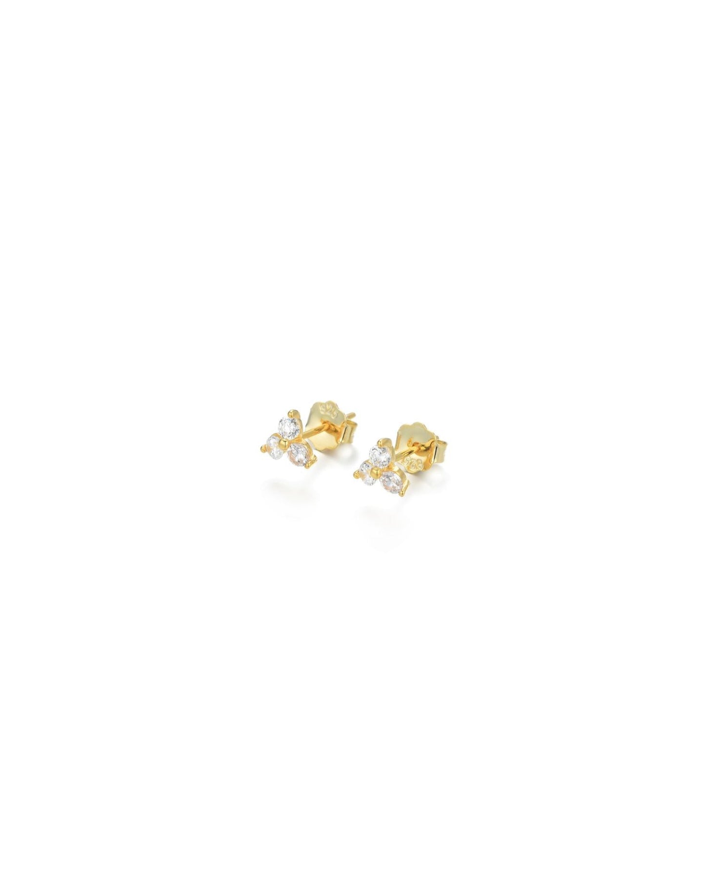 Trio Crystal Stud Earrings Gold