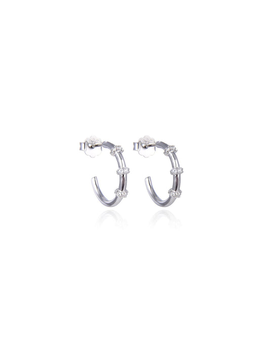 Candella Beaded CZ Half Hoop Earrings Silver
