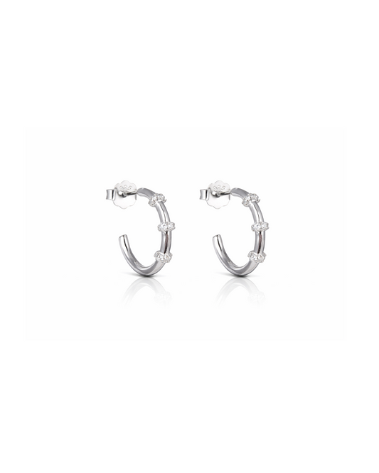 Candella Beaded CZ Half Hoop Earrings Silver