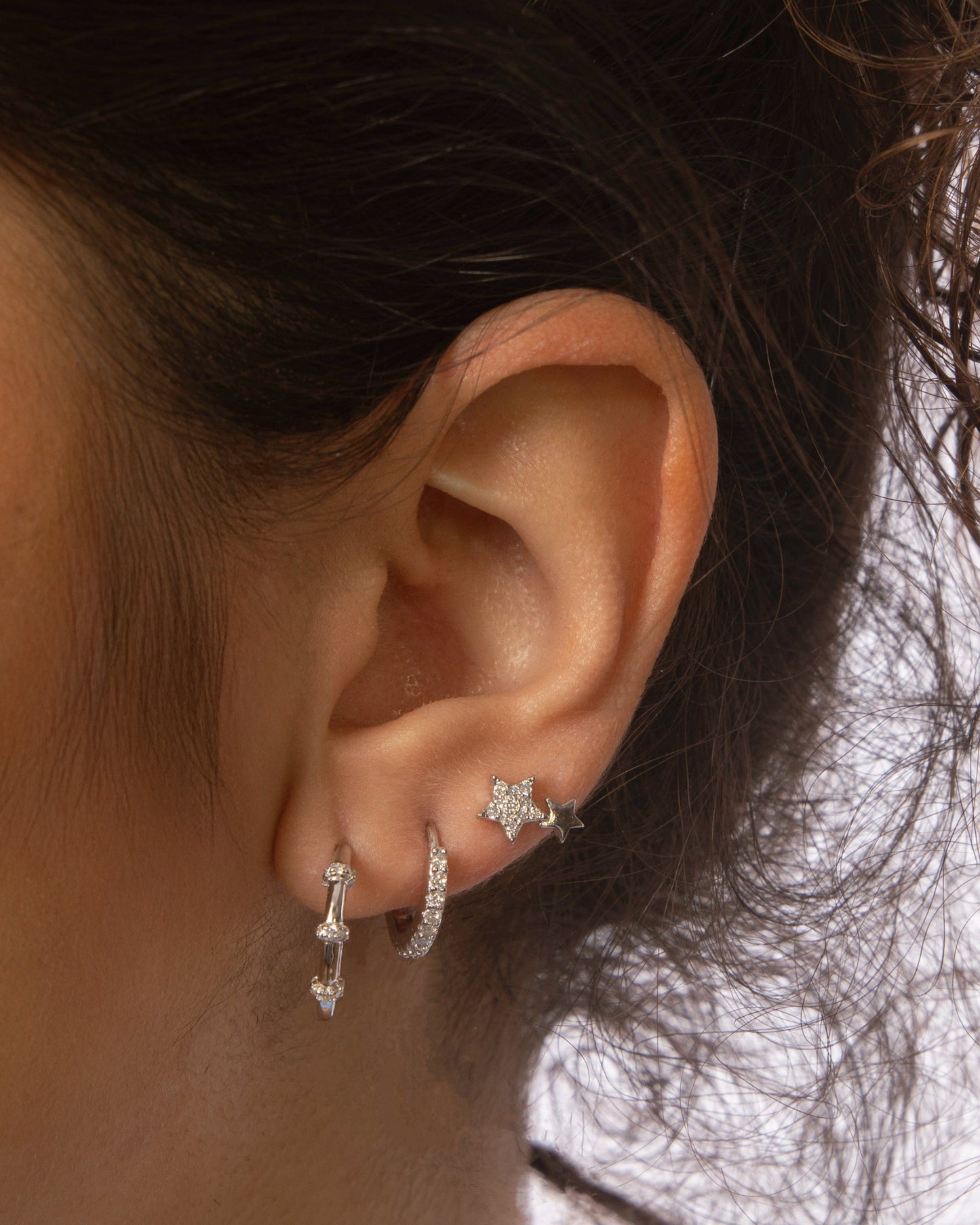 Candella Beaded CZ Half Hoop Earrings Silver