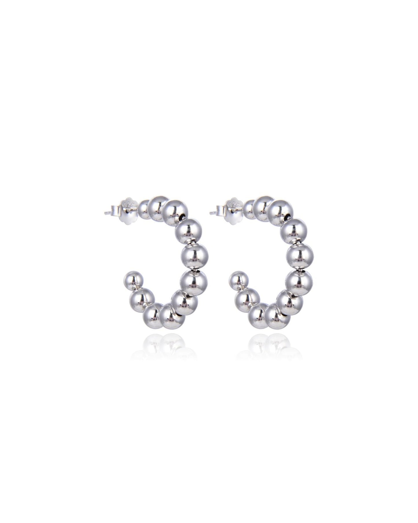Candella Beaded Half Hoop Earrings Silver