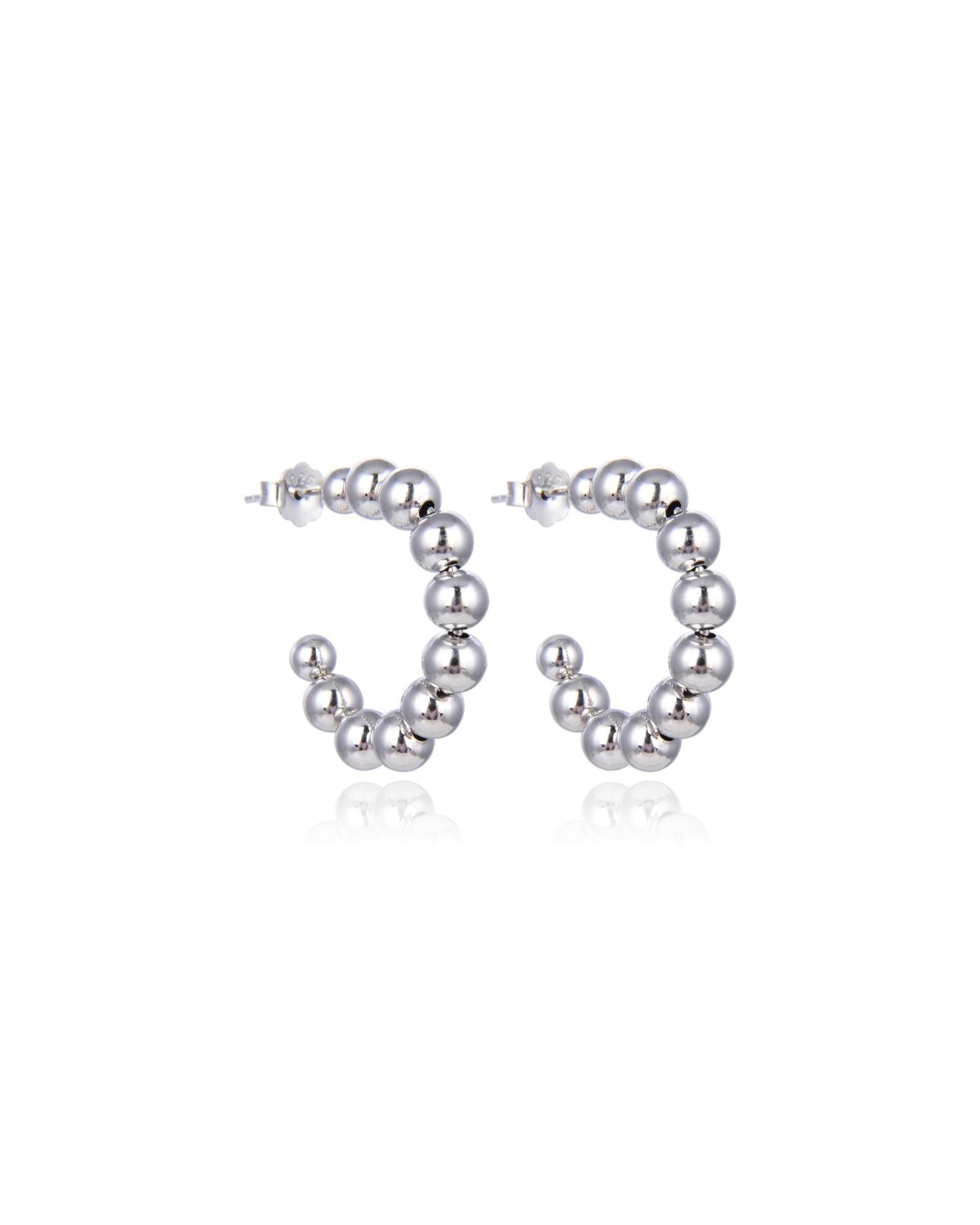 Candella Beaded Half Hoop Earrings Silver