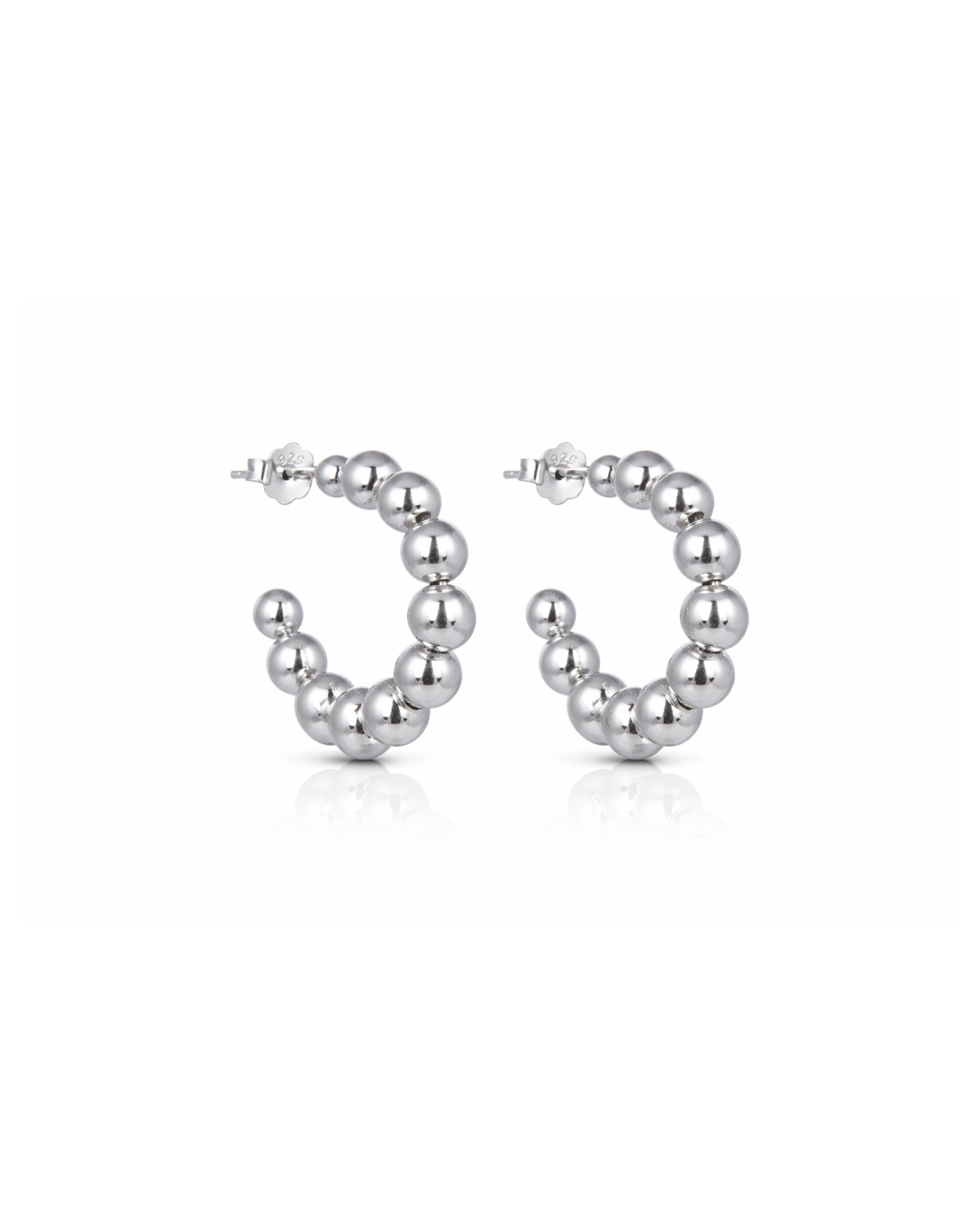 Candella Beaded Half Hoop Earrings Silver