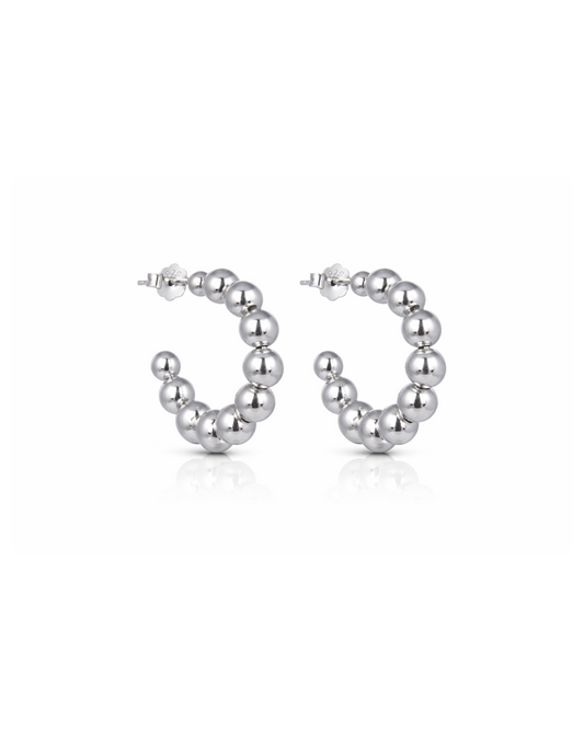 Candella Beaded Half Hoop Earrings Silver