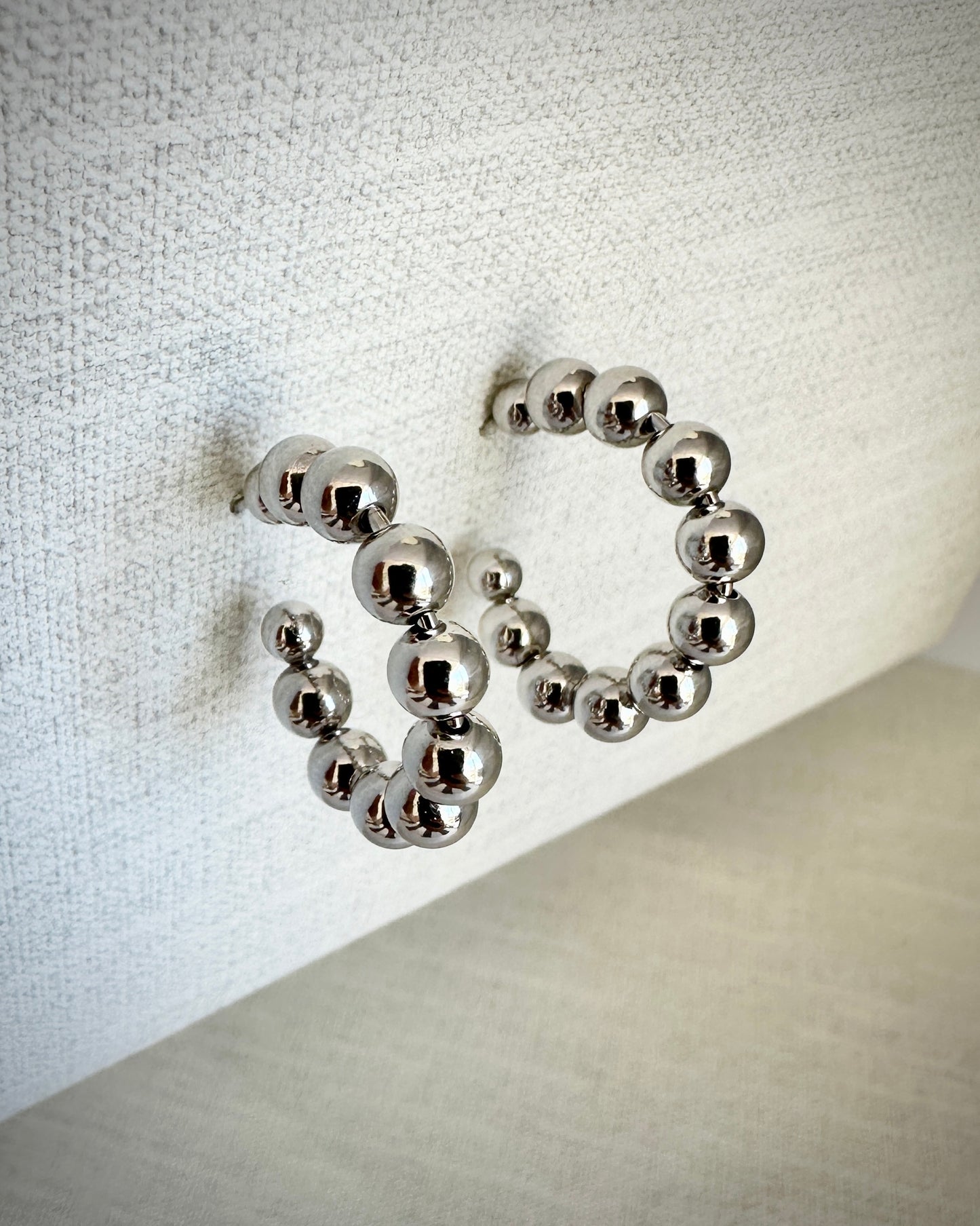 Candella Beaded Half Hoop Earrings Silver