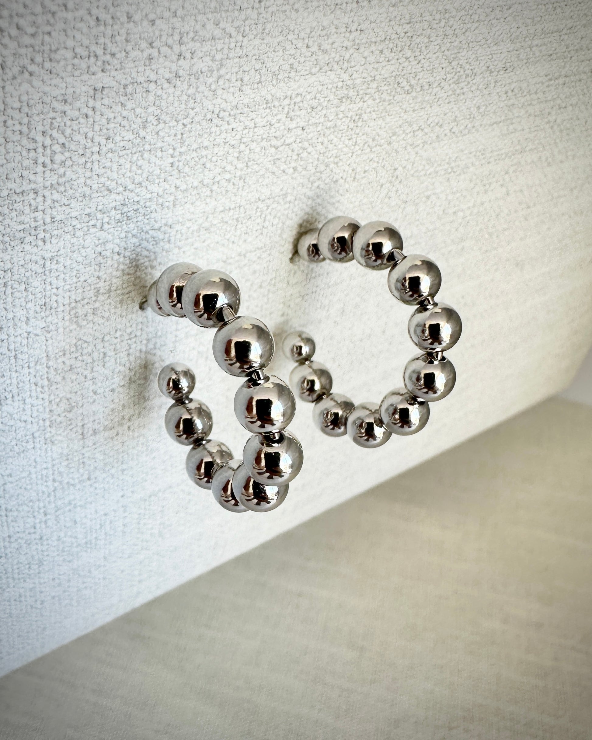 Candella Beaded Half Hoop Earrings Silver