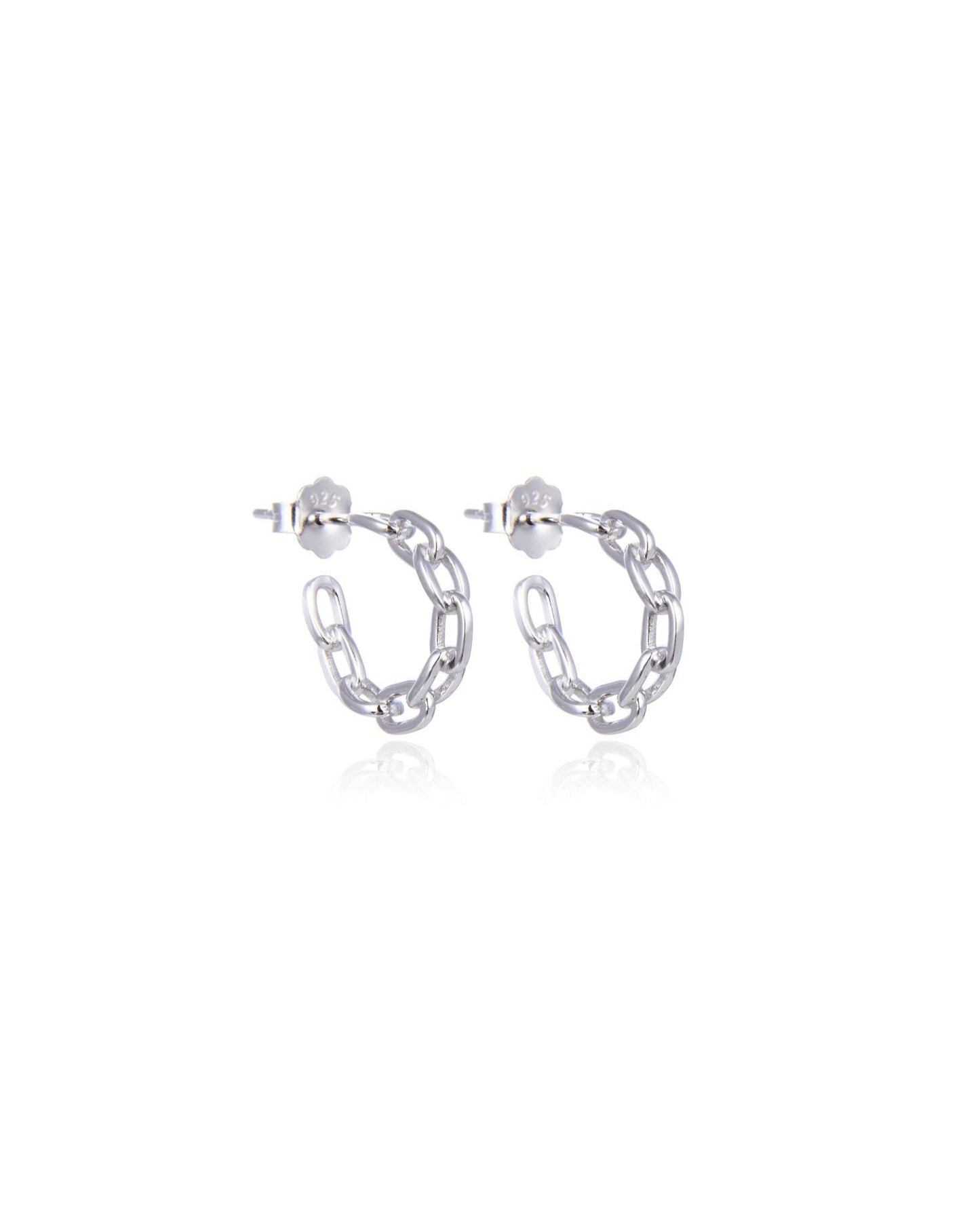 Candella Chain Link Half Hoop Earrings Silver