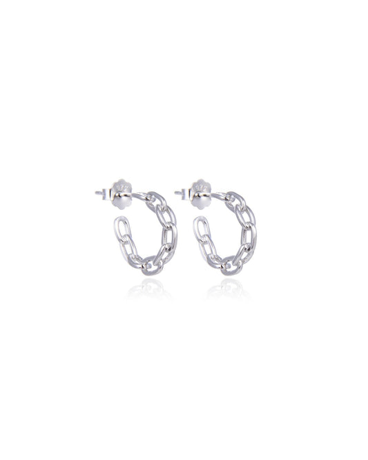 Candella Chain Link Half Hoop Earrings Silver