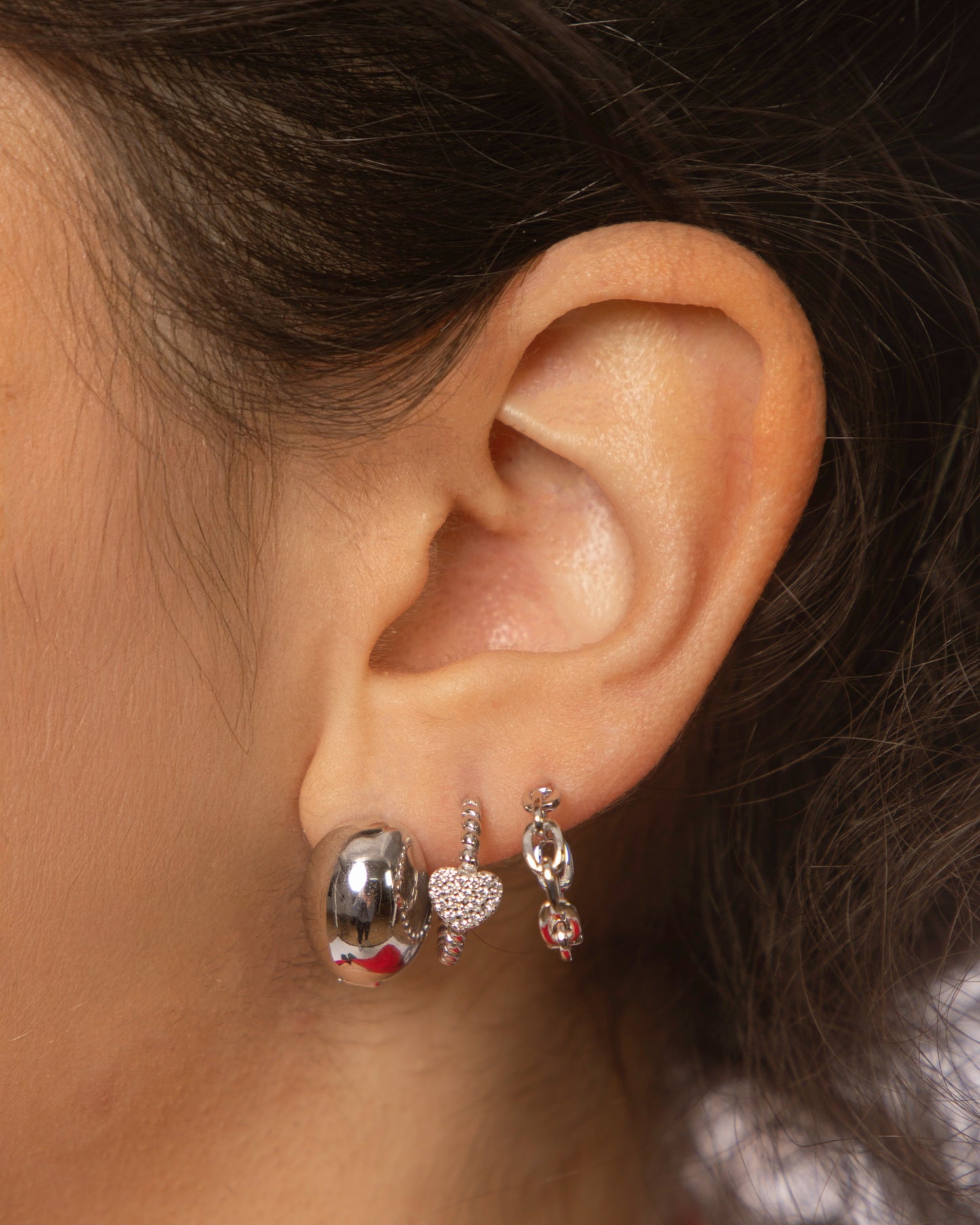 Candella Chain Link Half Hoop Earrings Silver