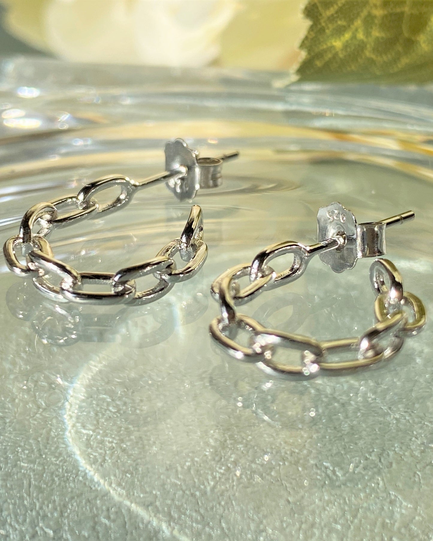 Candella Chain Link Half Hoop Earrings Silver