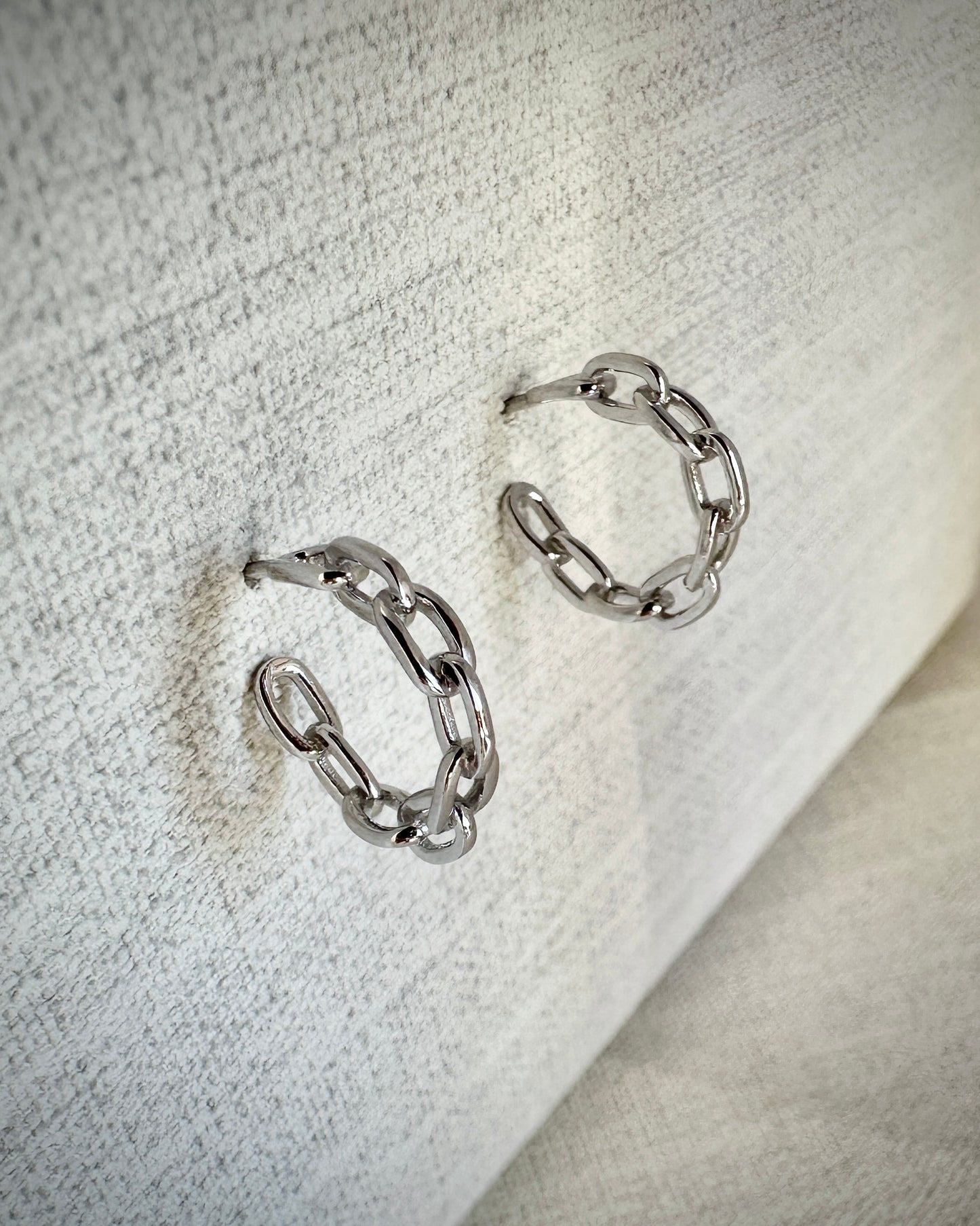 Candella Chain Link Half Hoop Earrings Silver