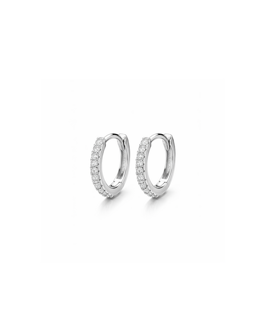 Candella Classic Pave Huggie Earrings Silver