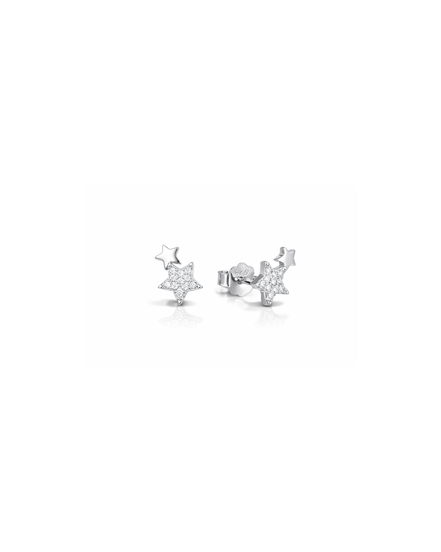 Candella Double Star Stud Earrings Silver