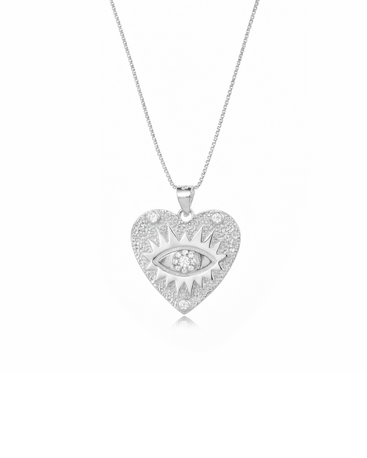 Candella Evil Eye Heart Necklace Silver