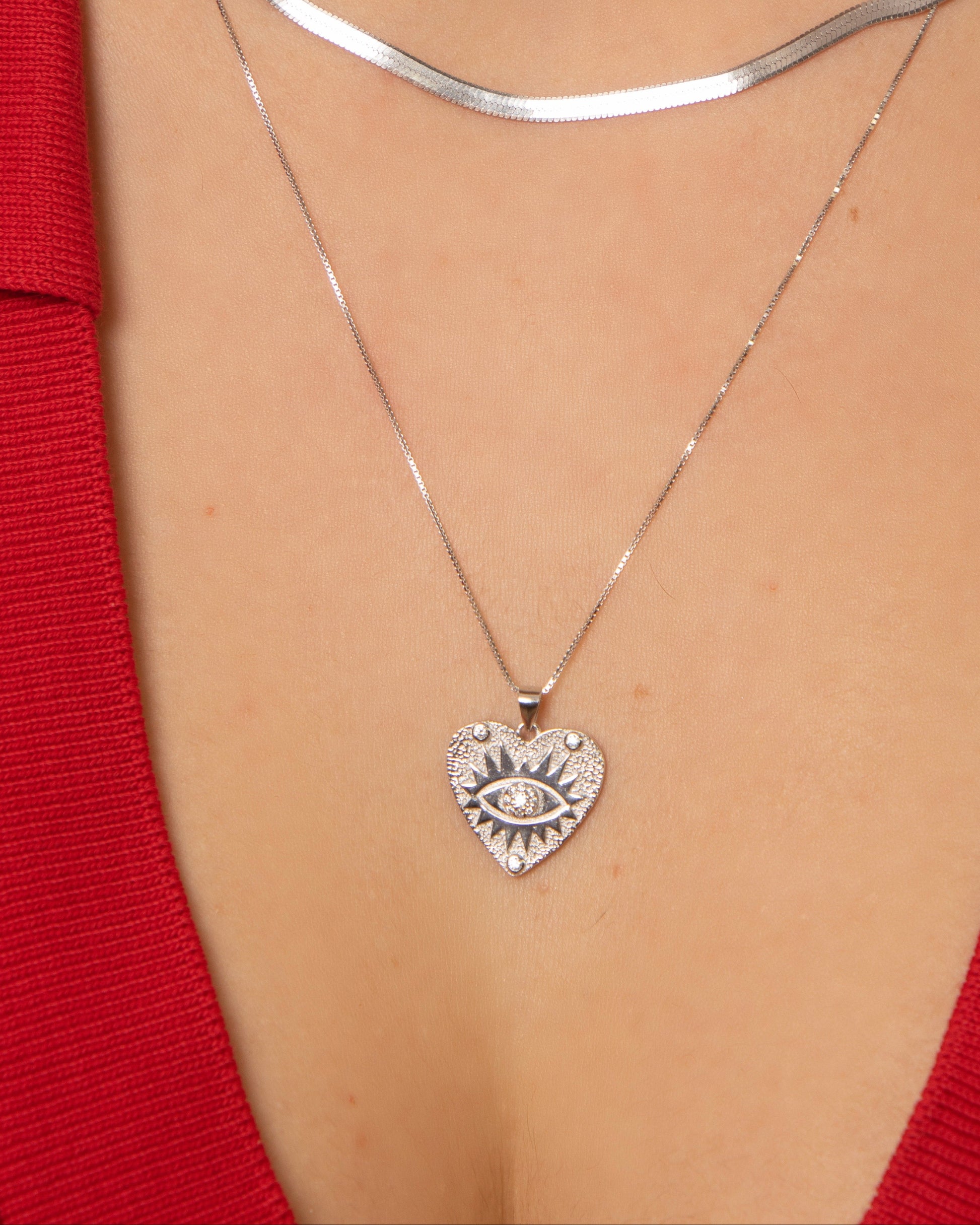 Candella Evil Eye Heart Necklace Silver