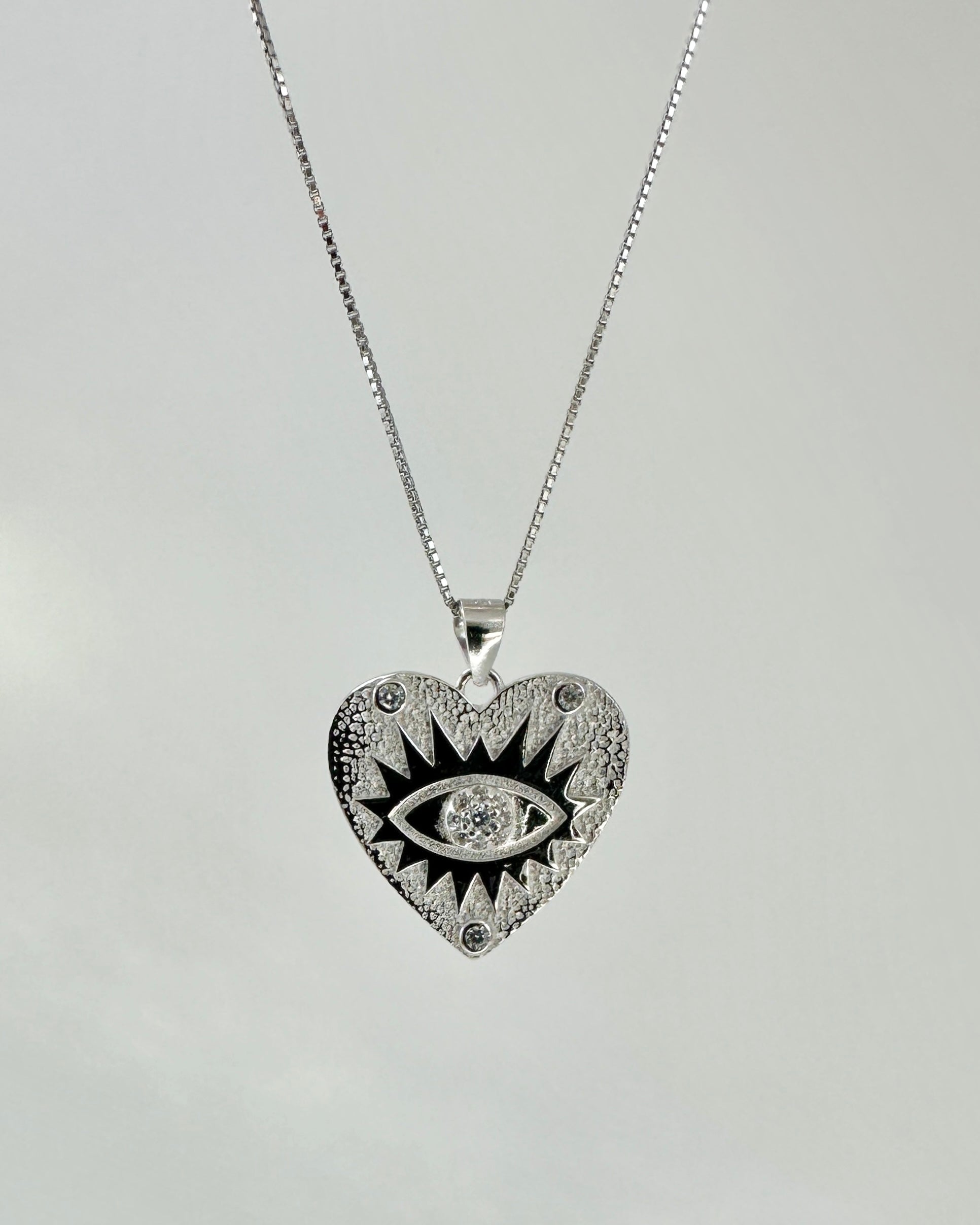 Candella Evil Eye Heart Necklace Silver