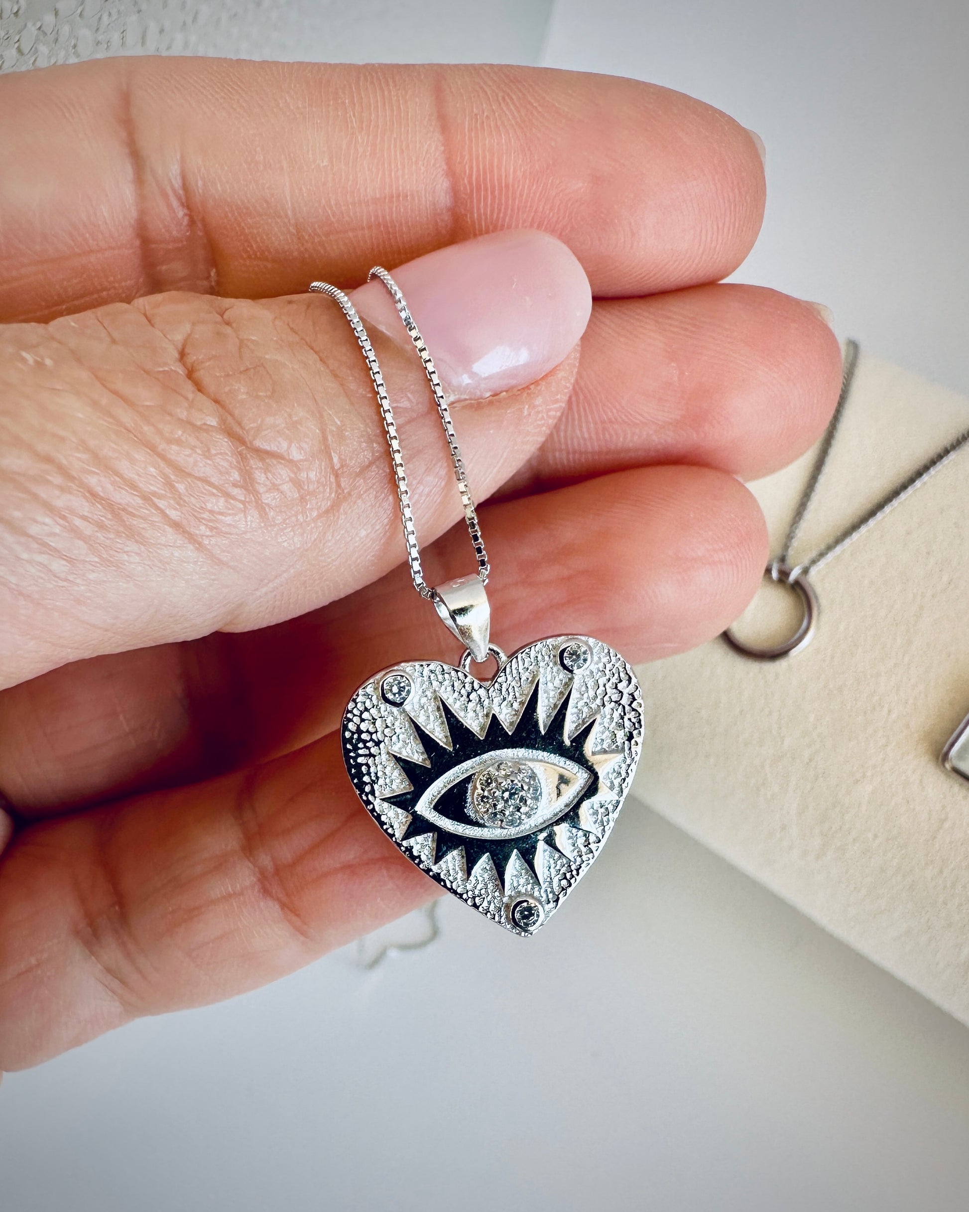 Candella Evil Eye Heart Necklace Silver