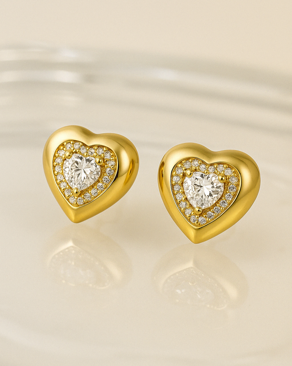 Candella Heart Halo Stud Earrings Gold