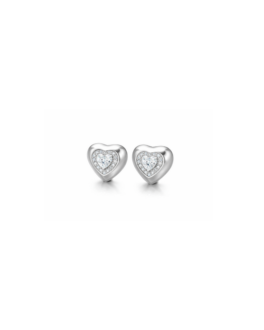 Candella Heart Halo Stud Earrings Silver
