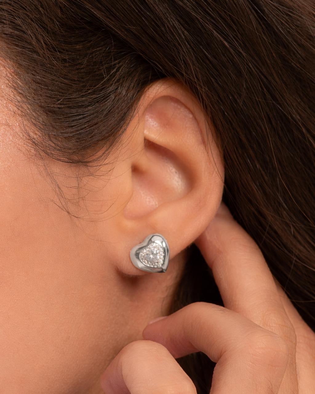 Candella Heart Halo Stud Earrings Silver